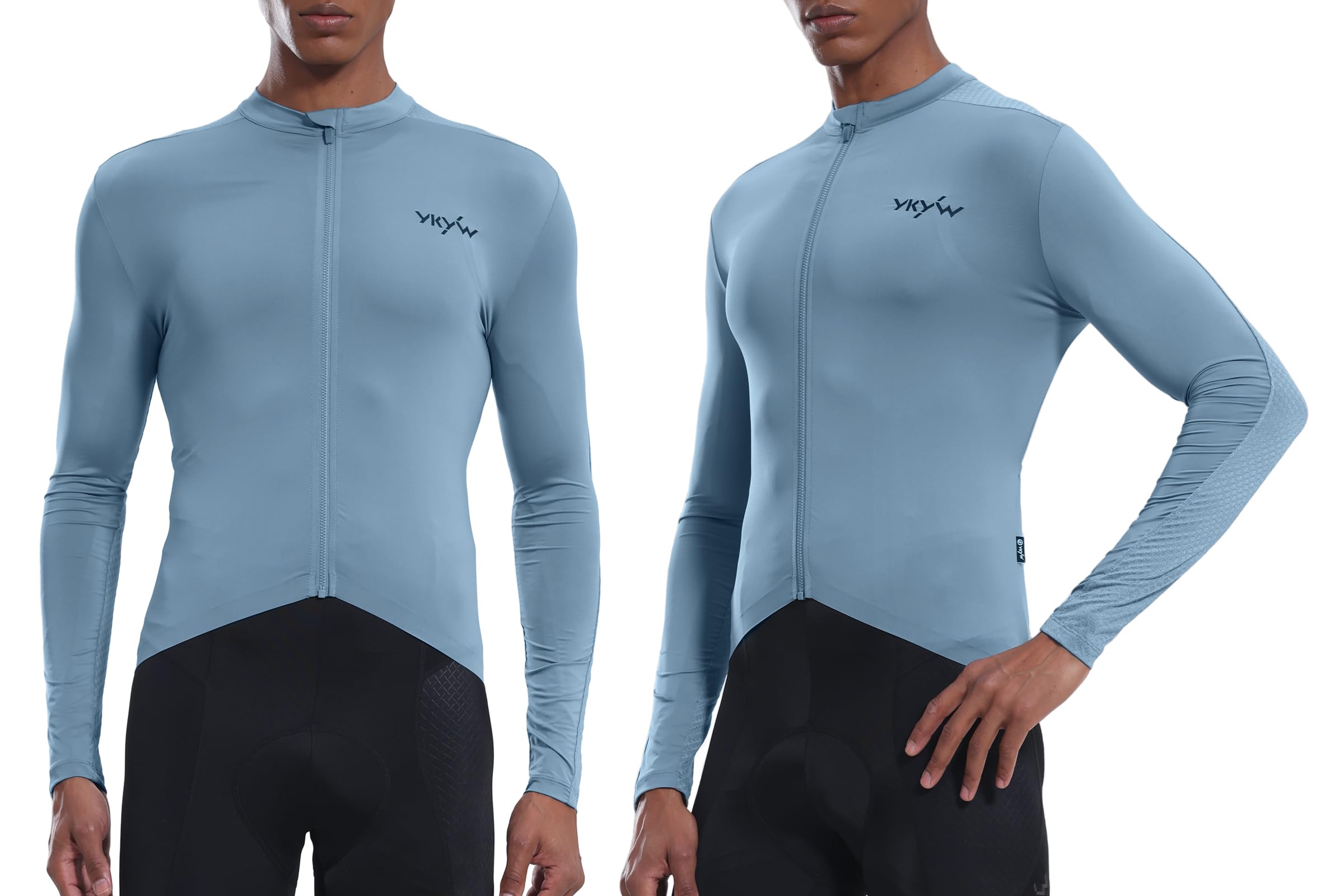 YKYWBIKE Fahrradtrikot für Herren, langärmelig, mit Taschen, Fahrrad-Shirts für Herren, atmungsaktiv, MTB-Biker-Shirts