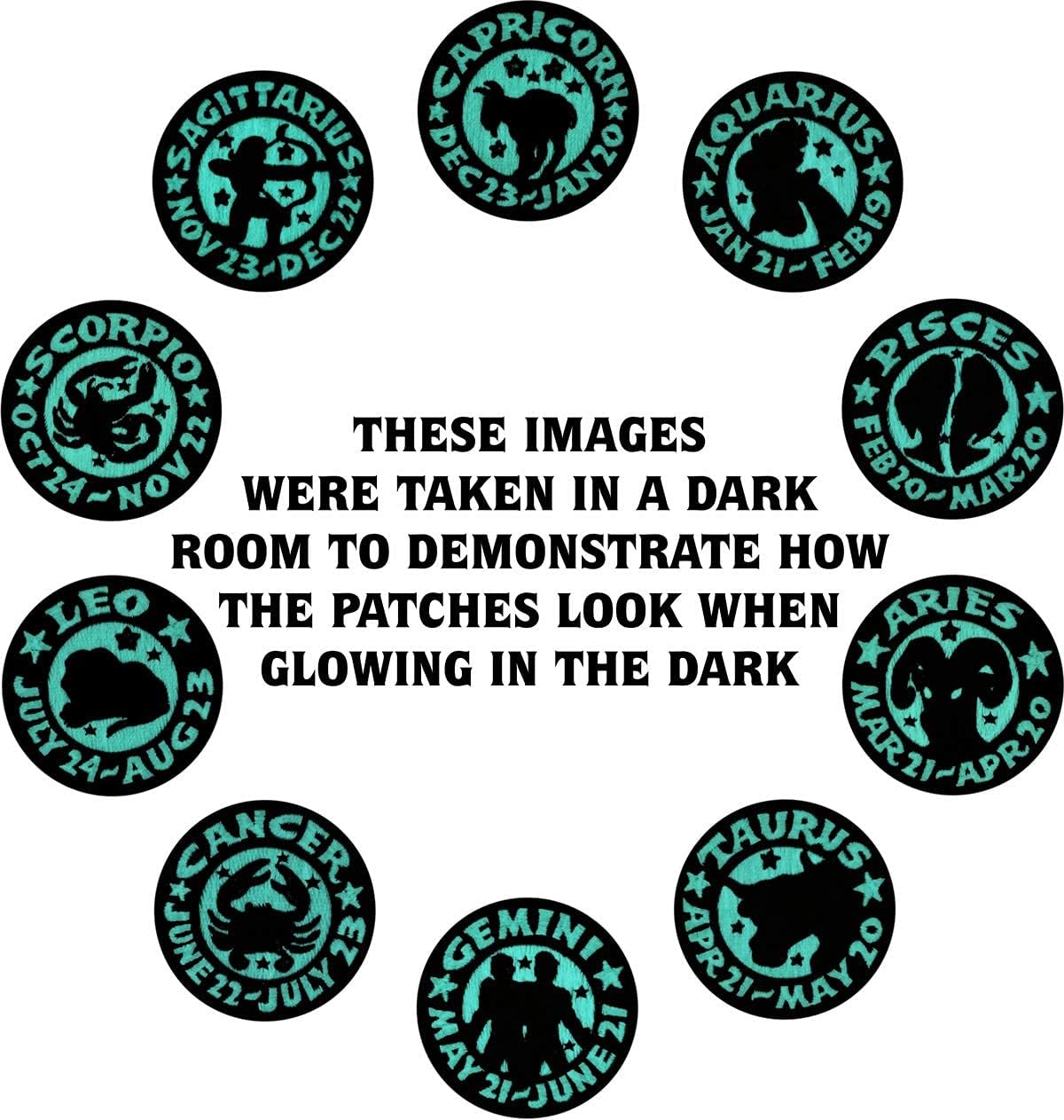 Zoltan Fortune Telling Machine - Set of 12 Signs - Glow in the Dark - 3” Embroidered Patches