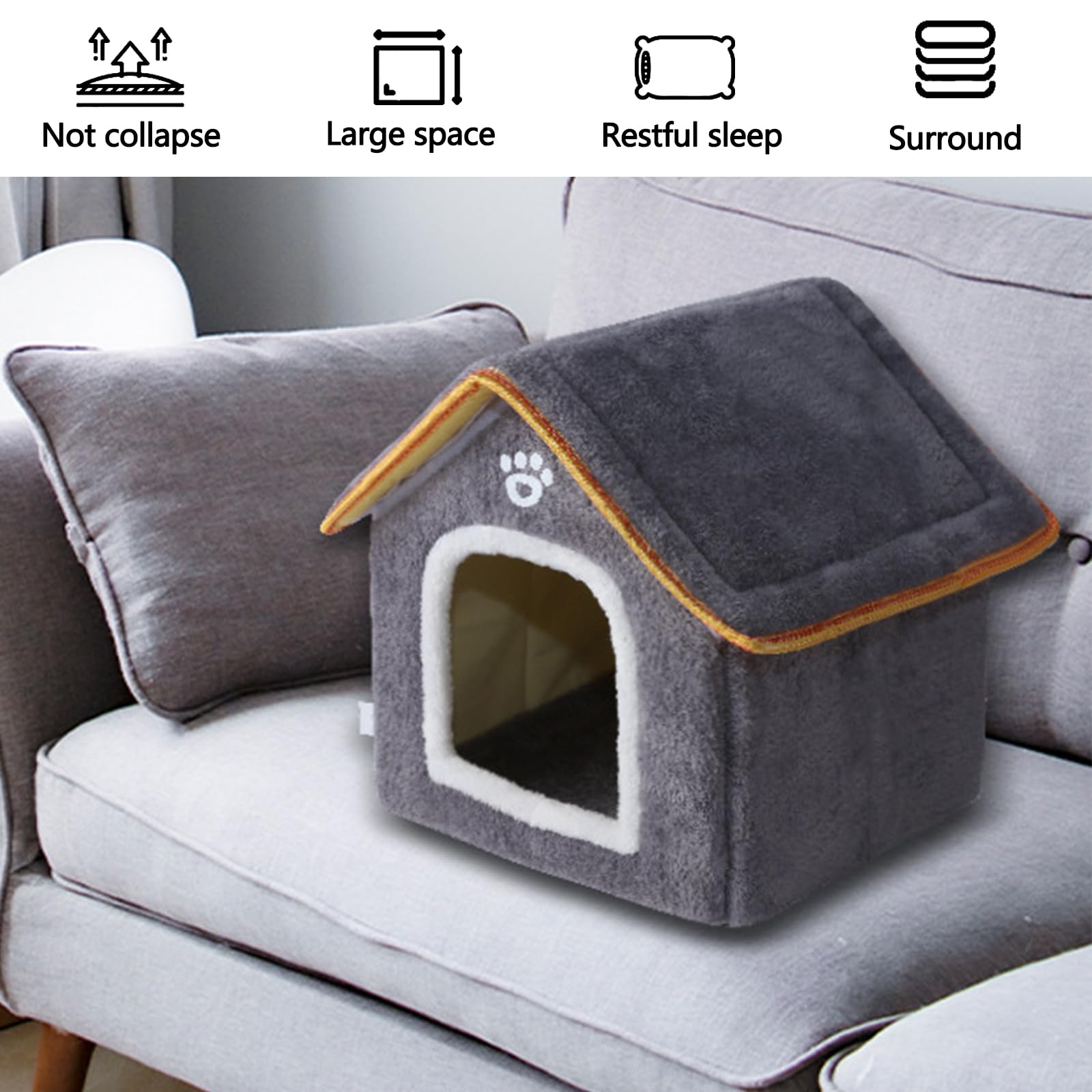 Galatée Casa para Perros, Cueva para Gatos Cálida y Acogedora para Interiores, Lindo Gato Perro De Peluche Lavable Igloo, Cómoda Casa para Mascotas para Cachorros, Gatitos y Conejos(M, Gris)