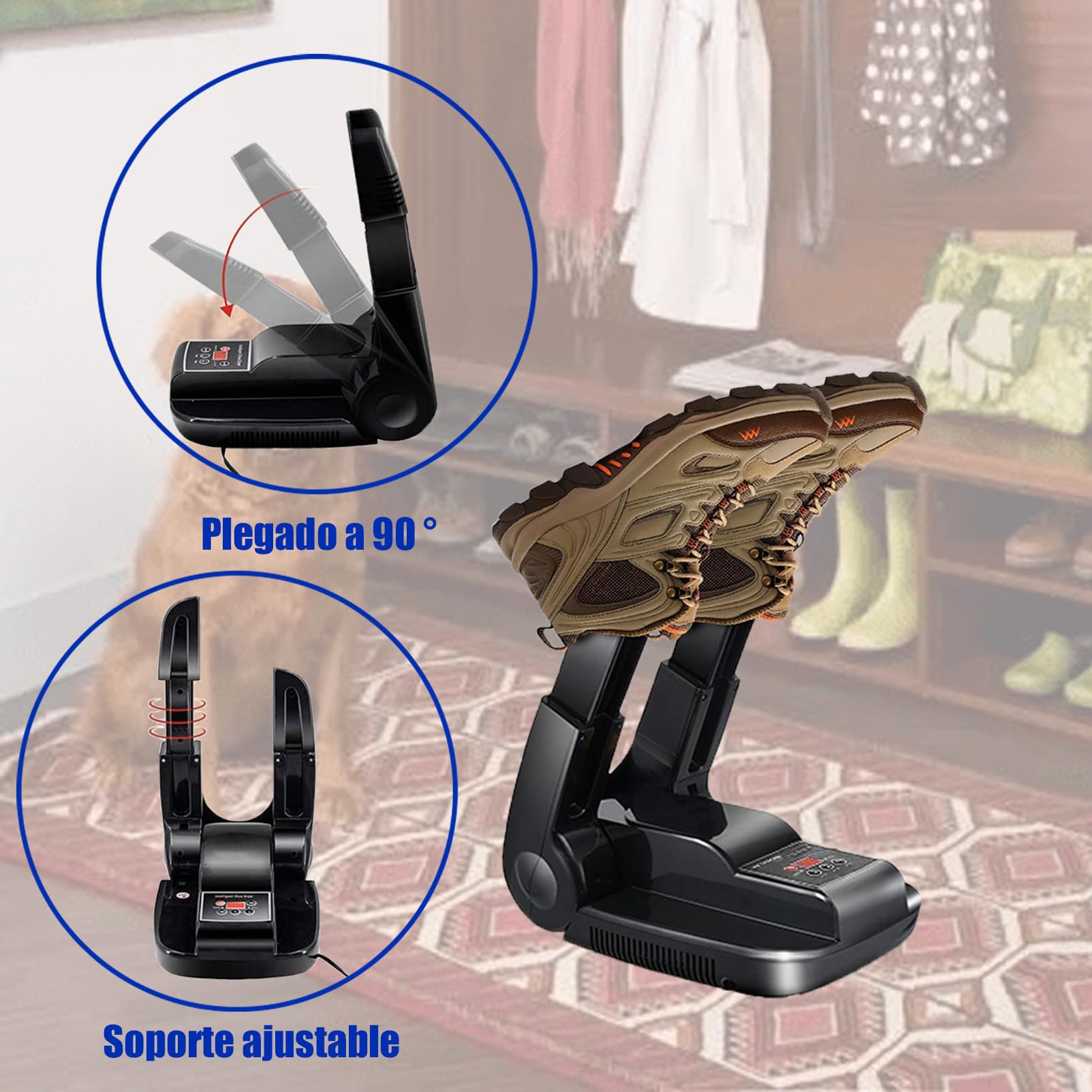 Secador de botas y zapatos, secador de guantes, estante ajustable portátil, temporizador, diseño plegable, secado rápido para zapatos, guantes, sombreros, calcetines Secador de botas y zapatos