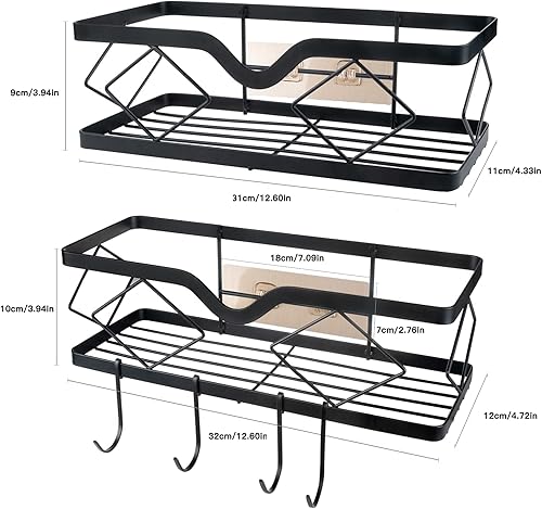 Miniatura 8 de Kadolina Paquete de 2 estantes adhesivos de ducha para baño, organizador de ducha de acero inoxidable, estantes de ducha para ducha interior, sin