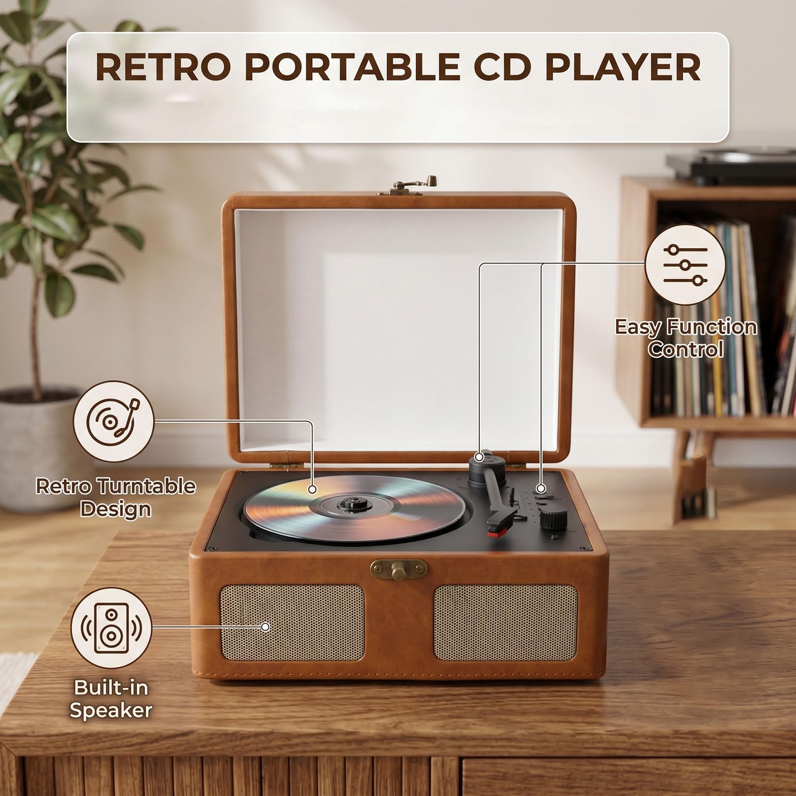 Asixxsix Lettore CD Portatile retrò, Trasmettitore Bluetooth 5.2 Lettore CD Portatile con Stereo da 5 W + W, Bluetooth con Ingresso AUX Riproduzione USB per gli Amanti della Musica per Uso Domestico