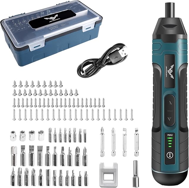 Electric Cordless Screwdriver, 3.6V Screwdriver with 105pcs Accessories | Rechargeable 5N.m Max Adjustable Torque Cordless Screwdriver for Daily & Light Industrial Use