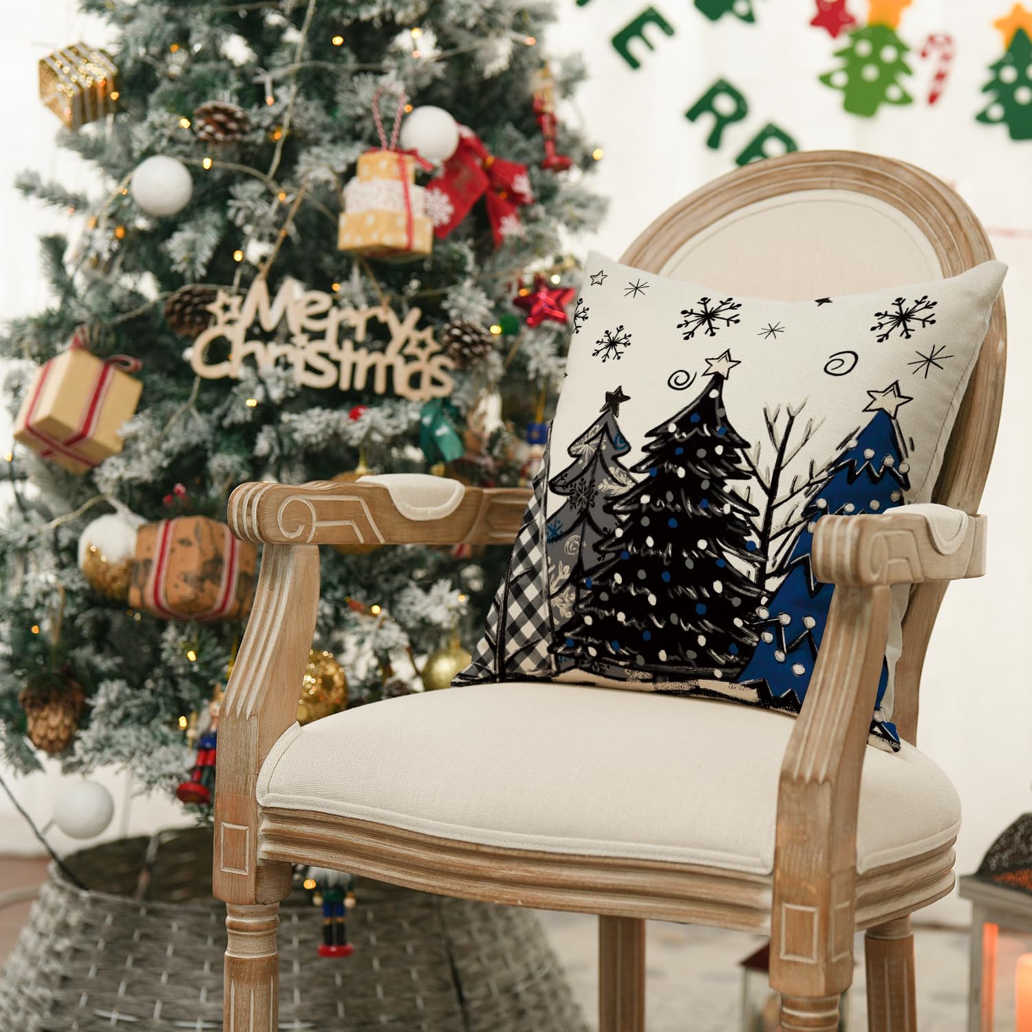 Decorazioni Natalizie Casa Ywlake Set Di 4 Federe Per Cuscino Natalizie, 16 X 16, Serie Merry Christmas, Motivo Cartoni Animati, In Cotone E Lino, Federe Decorative Per Divano Cuscino Natalizio 50x50