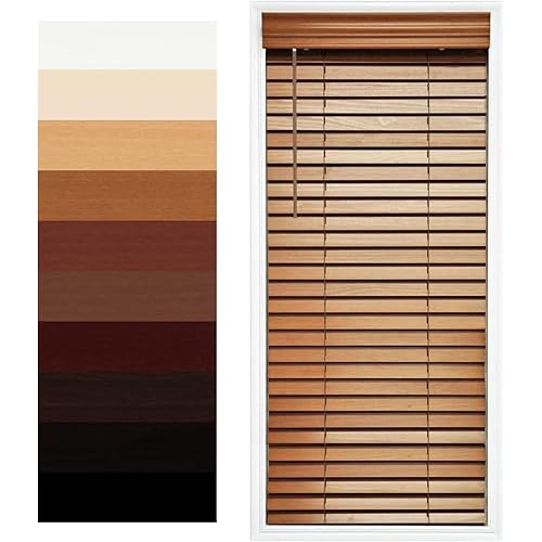 TailorView Customizable Wood Horizontal Cordless Window Blinds - 2 Inch Slats - Golden Oak, Outside or Inside Mount.