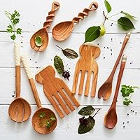 Vista 2 de Juego de servidor de ensalada de hueso de madera de olivo