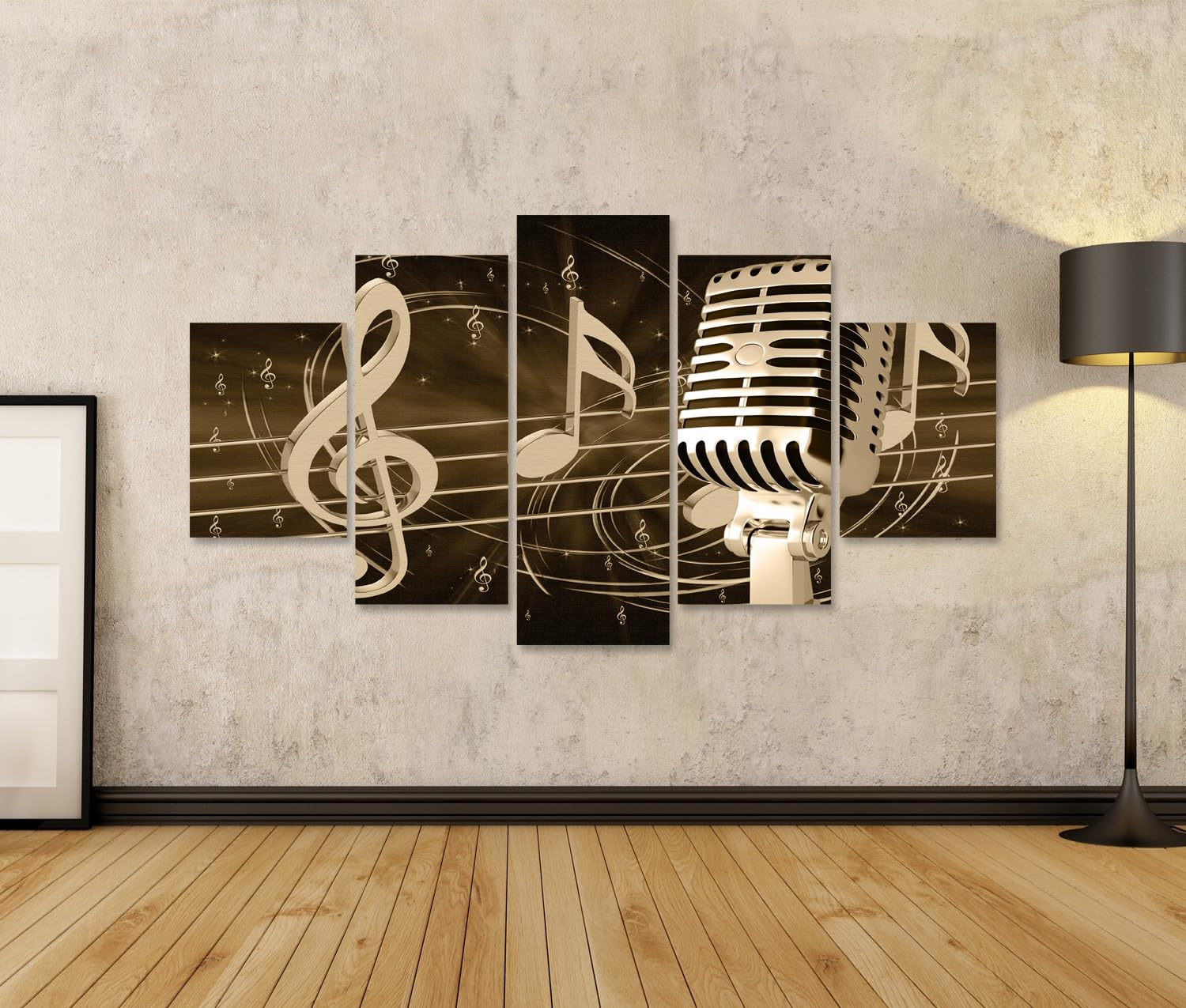 islandburner Immagine su tela microfono musica note e linee sonore sfondo immagini murali poster