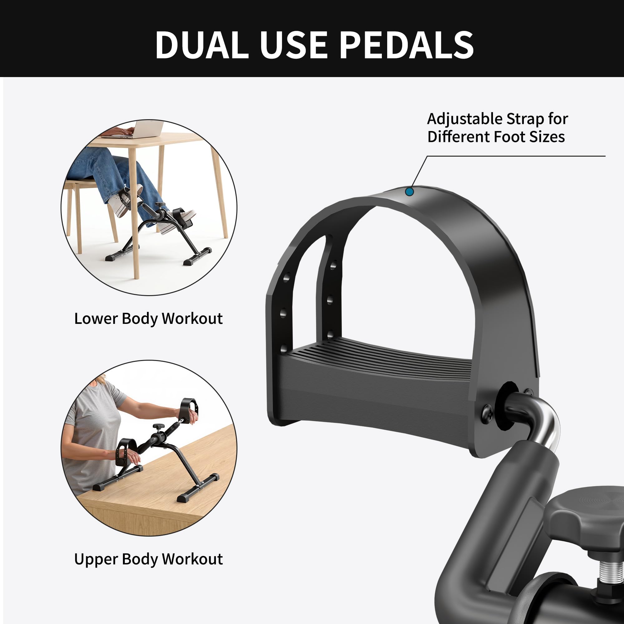 Bicicleta estática plegable con pedal, portátil, con pantalla LCD para ejercicio y entrenamiento de brazos y piernas (gris)