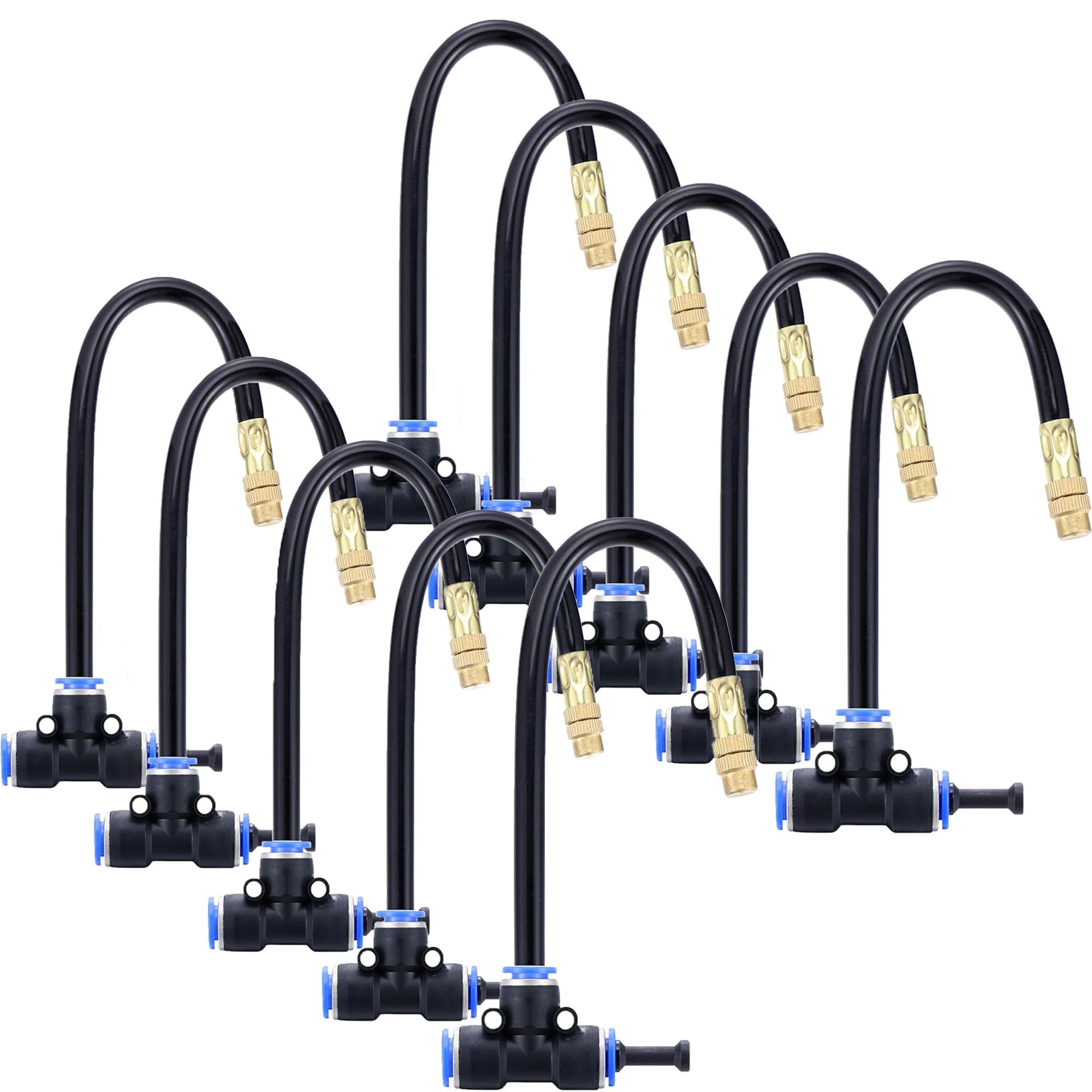 Azonee 10 Pcs Brass Misting Nozzles Tee with 8 inch Built in Hose for Outdoor Cooling System, Adjustable 360° Rotation, Water Mister Nozzles Thread Sprayer 0.043" Lawn Humidification