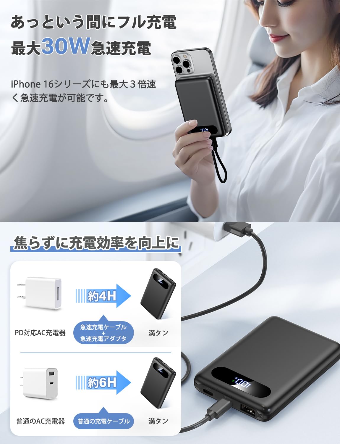 Amazon | モバイルバッテリー 軽量 【20000mAh大容量・薄型・最大3台