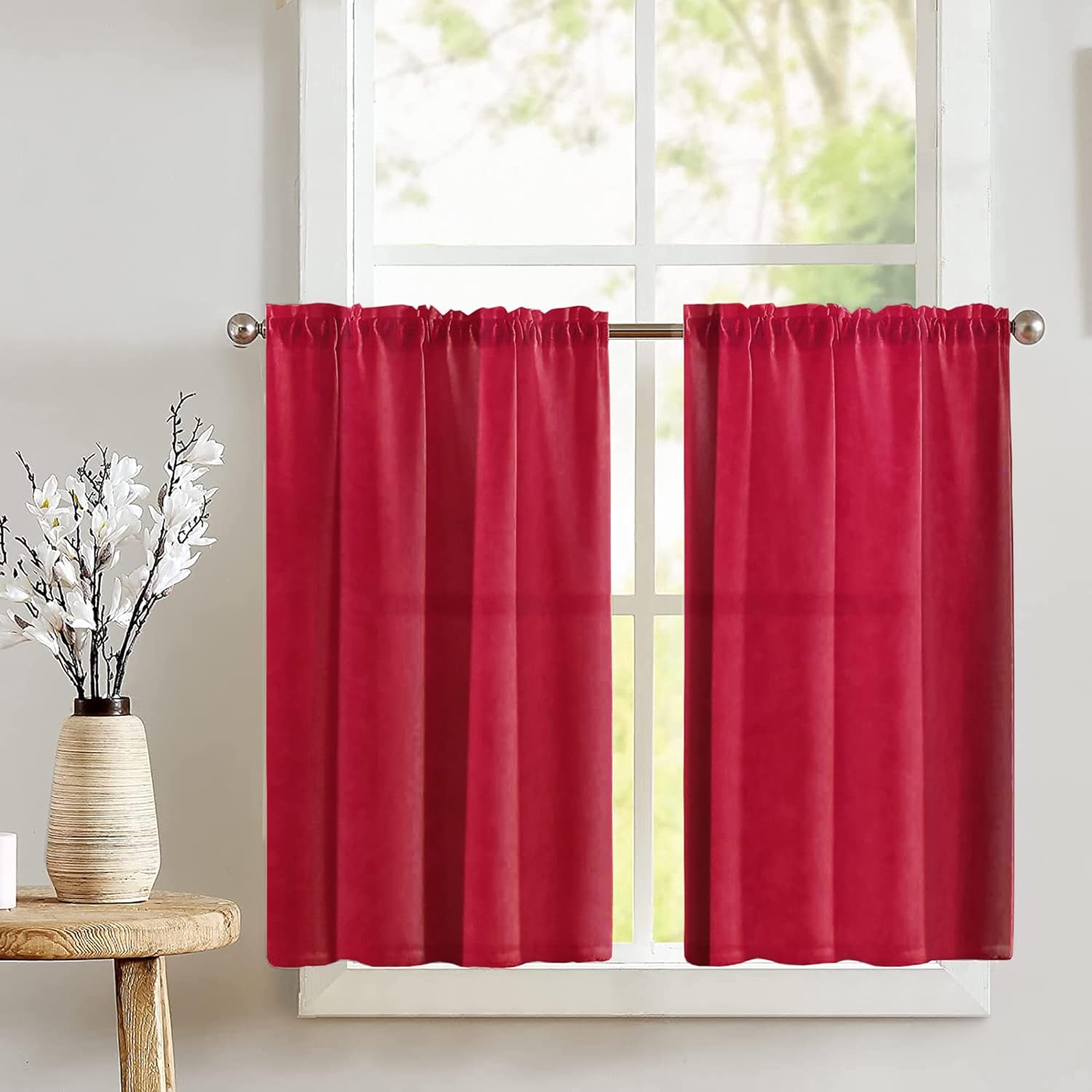 Zen Creative Designs Stretch Velvet Tier Window Valance 2 Piece Set Home Décor Bedroom Nursery Kitchen Window (Black)