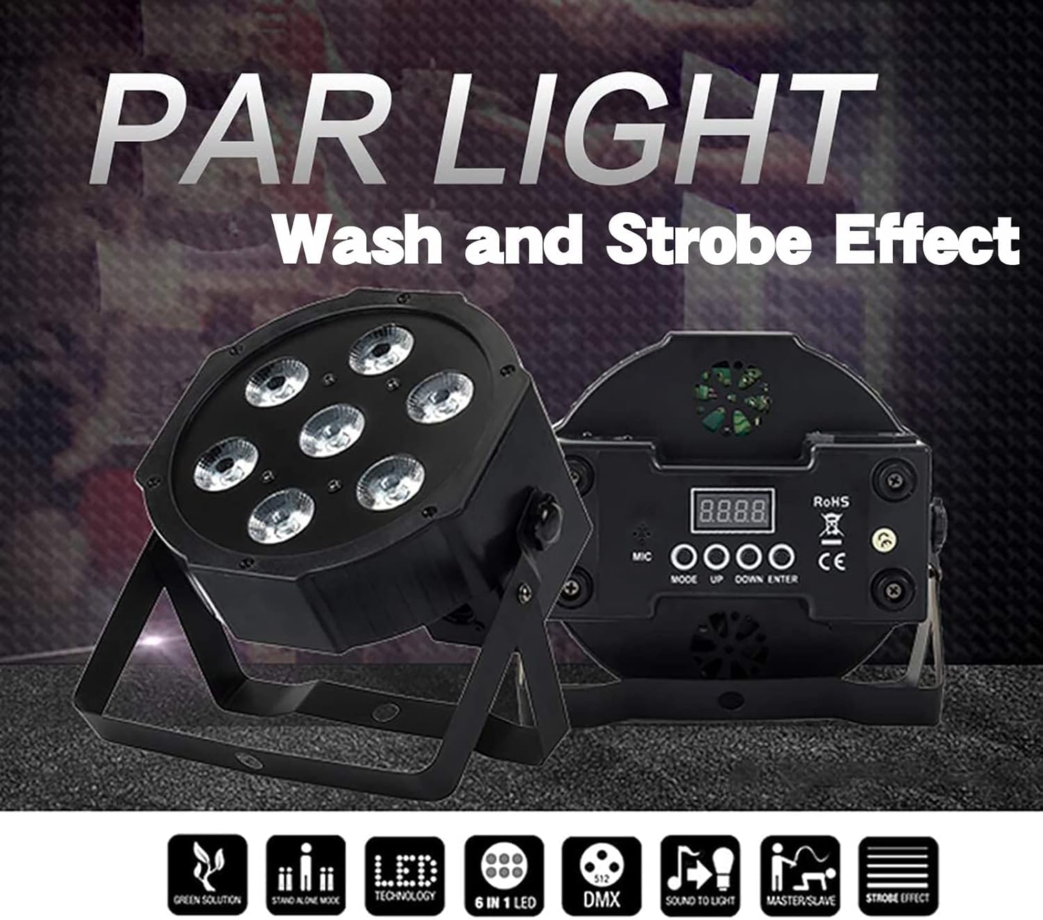 SHEHDS Par Can Lights LED 7x18W RGBWAP 6in1 Wash Stage Lights Fernbedienung und DMX512-Steuerung Uplights Sound Activated Auto Run Flat Par DJ Lights für Weihnachten, Hochzeit, Party, Disco - 2er-Pack