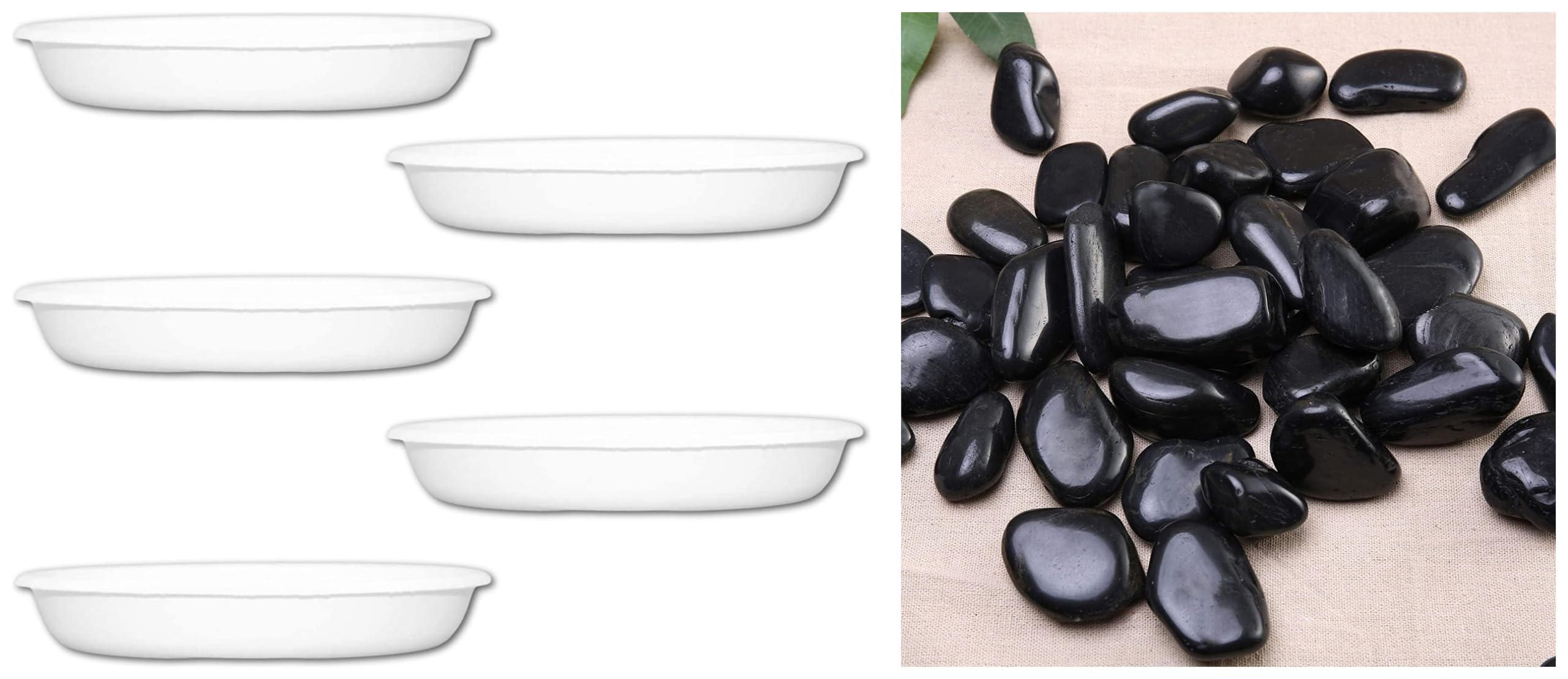 Leafy Tales Bottom Plate/Dripping Tray for Pots, White Color| (8-inch, White, Pack of 5) Black Polished Marble Stone Pebbles & Garden Decoration | White Polish 500 GMS-picture-28