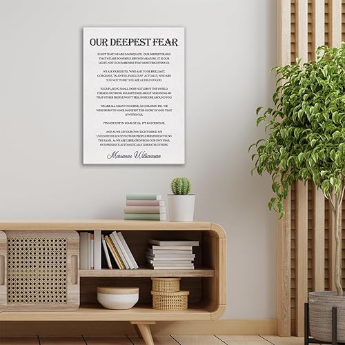 Miniatura 4 de Lienzo con cita inspiradora, arte de pared motivacional con texto en inglés «Our Deepest Fear» de Marianne Williamson, con cita positiva, decoración