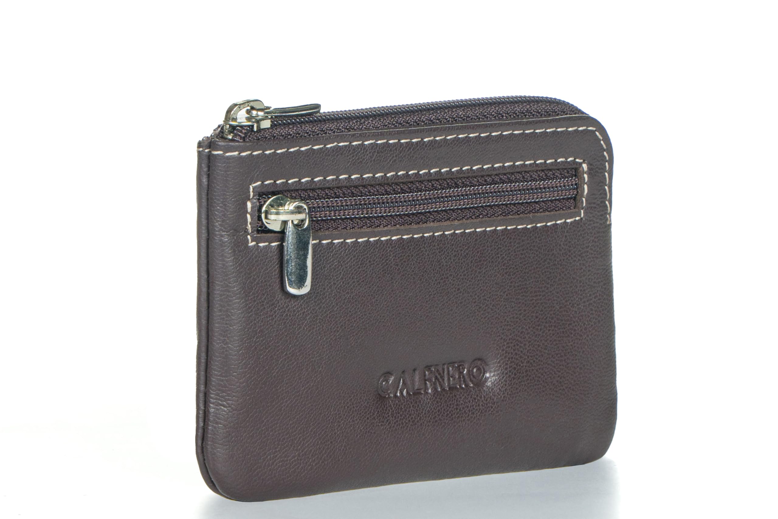 CALFNERO Genuine Leather Key Case & Coin Purse for Men and Women | Premium Chocolate Leather Key Holder Wallet with Zipper | Compact Key Organizer, Coin Pouch & Cash Holder | Unisex Everyday Carry