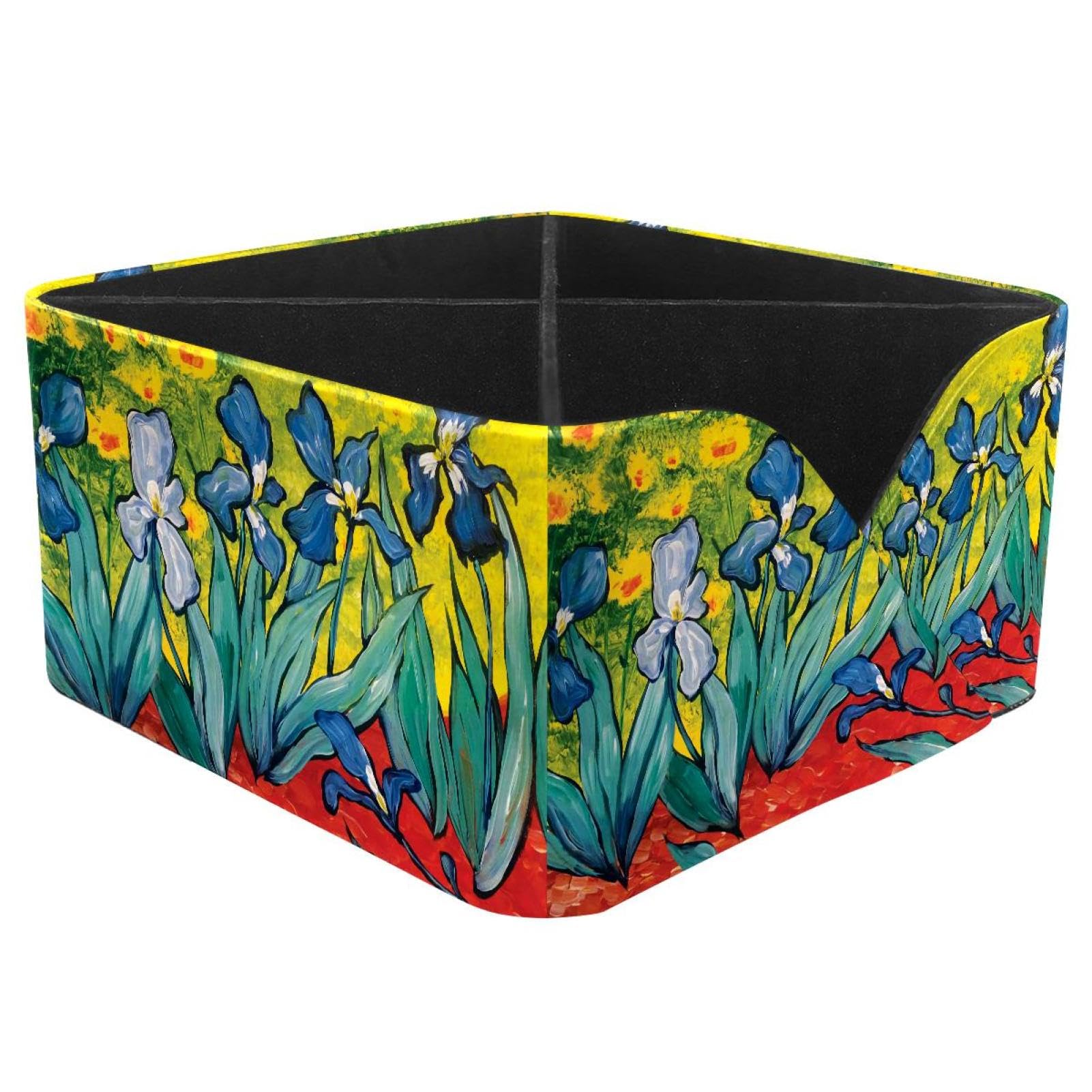 KengjuTesu Iris Painting Desktop Organizer Pen Holder, Rectangular Pencil Cup for Office, Study and Makeup Stations