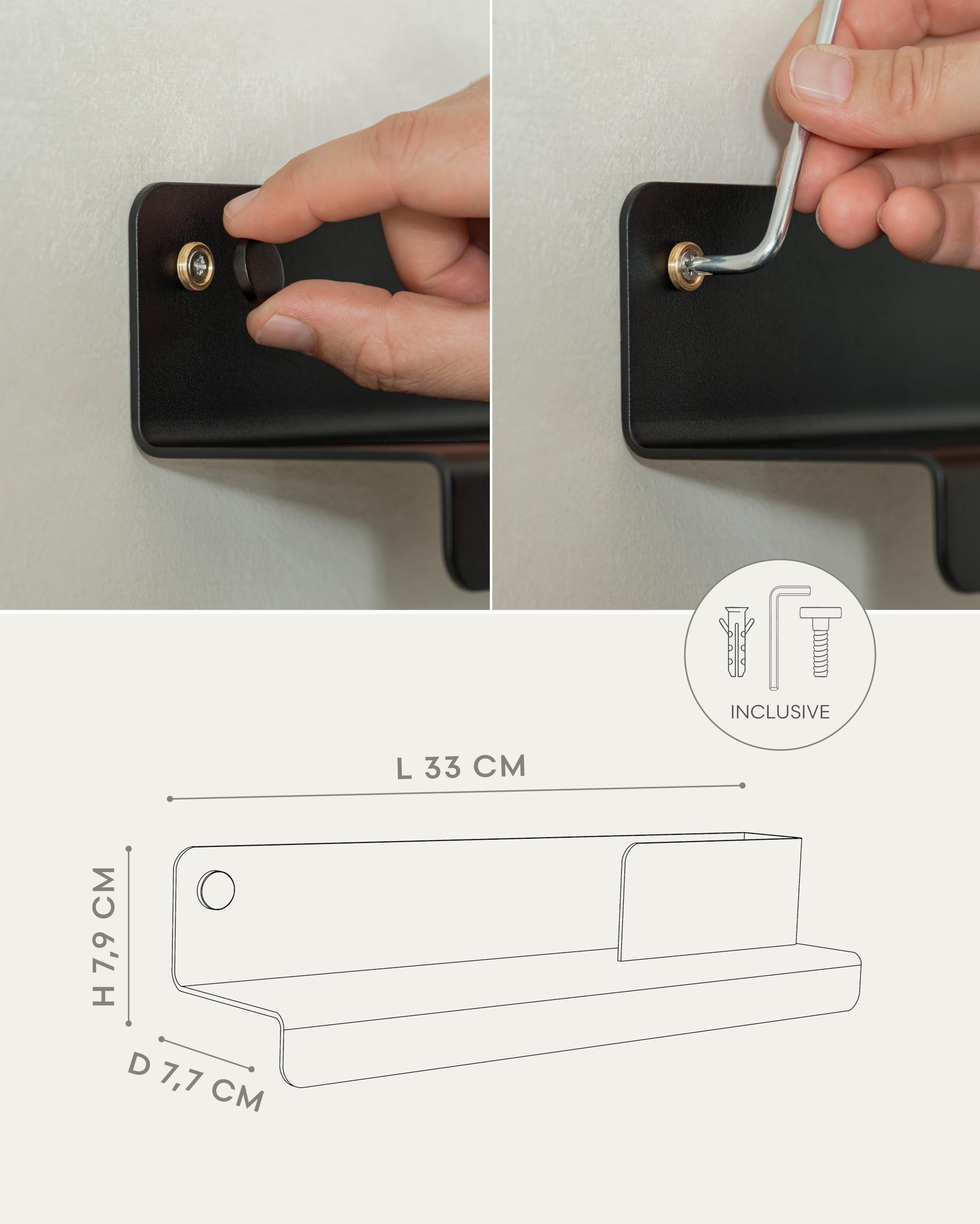 Kazai. Schlüsselbrett 'Holmsen' | Minimalistisches Schlüsselhaken-Design aus Berlin | Moderner Schlüsselhalter mit Ablage aus Metall | Schlüsselboard als Flur Möbel für die Wand | Schwarz