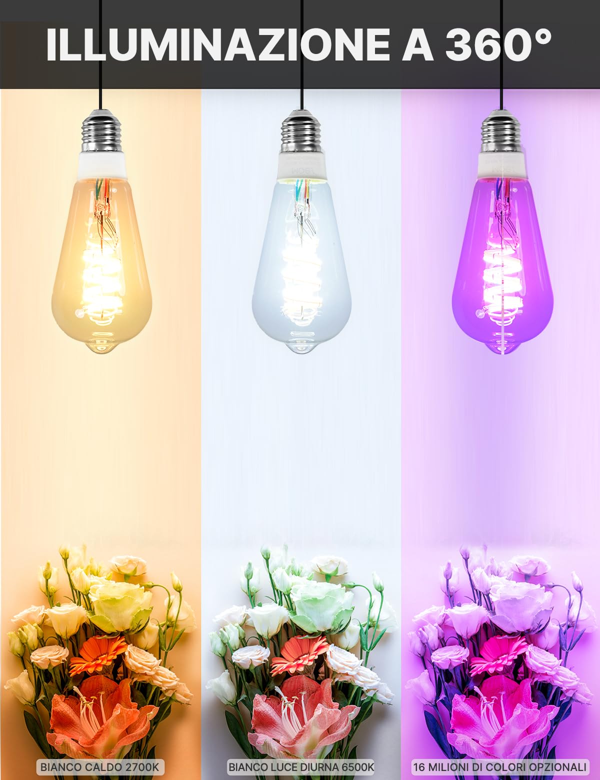 MOES Matter WiFi Lampadina intelligente RGB E27 compatibile con Alexa | Google Home, Apple Home, 5W 400LM 2700K-6500K RGB dimmerabile 16 Milioni di Colori, 2.4GHz