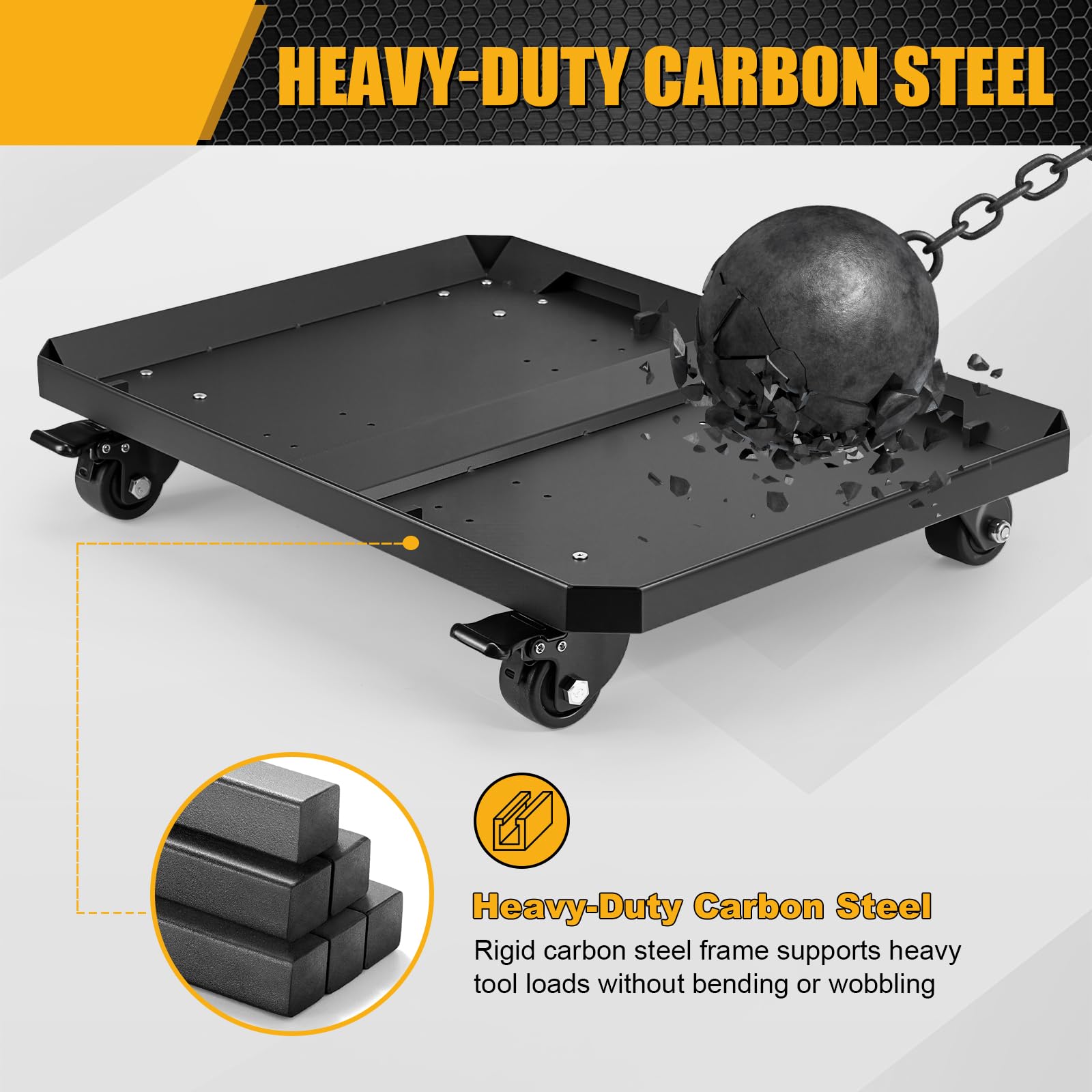 Caja de herramientas resistente compatible con cajas de herramientas ToughBuilt StackTech, base rodante de acero al carbono con 4 ruedas de bloqueo, plataforma de almacenamiento de herramientas móvil