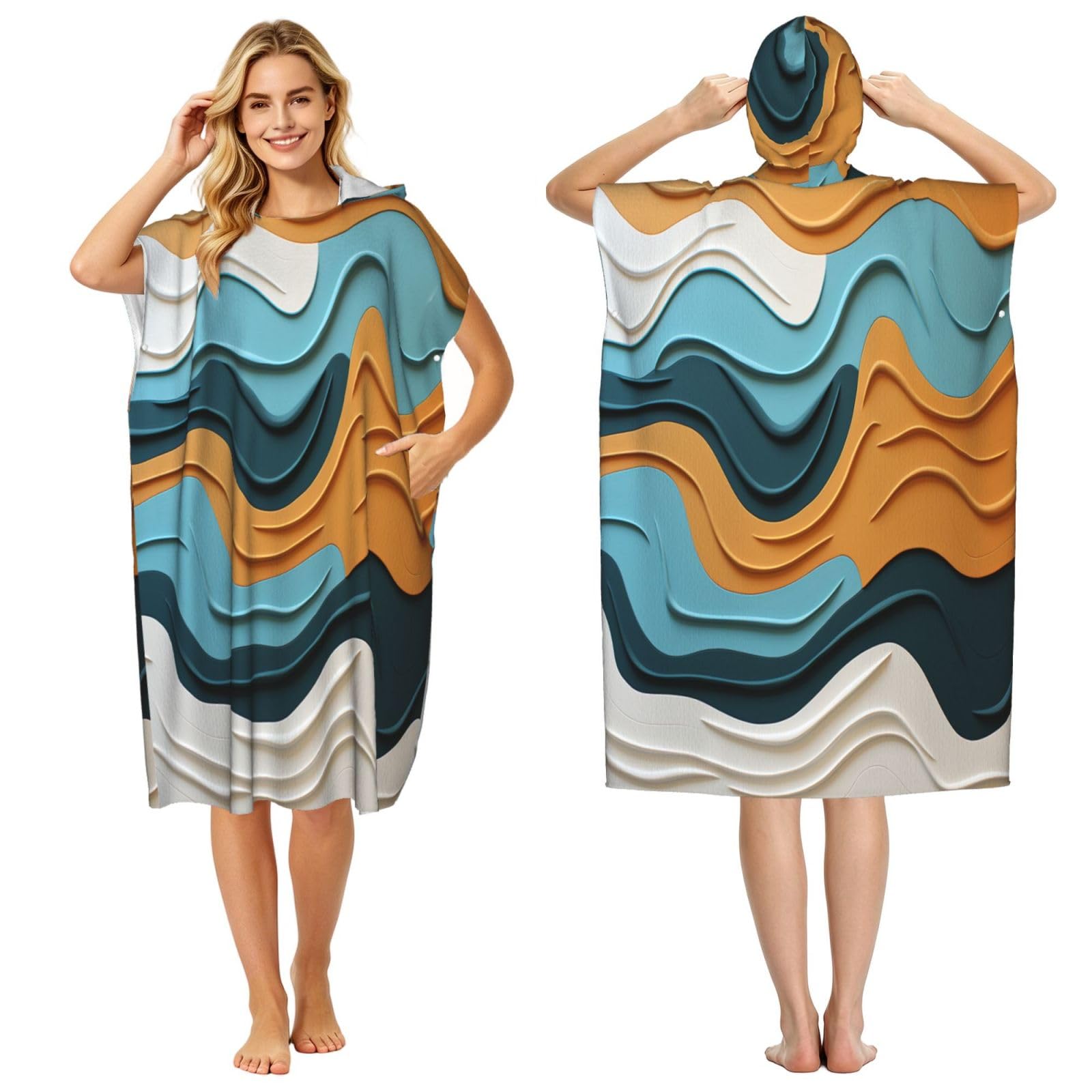 DTHKJNLSF Visual Ripple Wave Adult Hooded Beach Poncho Towel