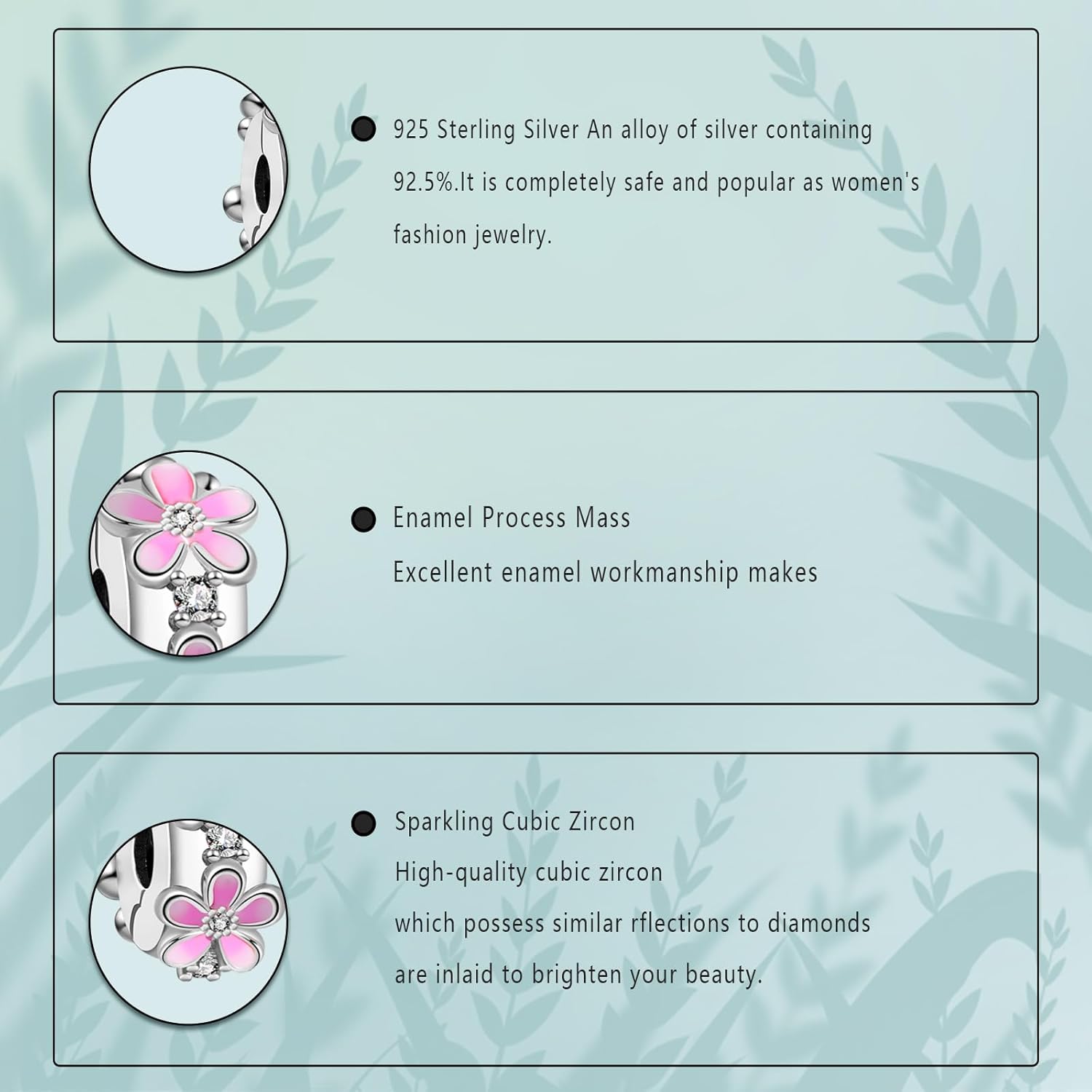 925 Sterling Silver Clips Charms Safety Chain Set Pink Flower Clip Bead Chain Charms For Bracelets Women Beads Friends family - Image 3