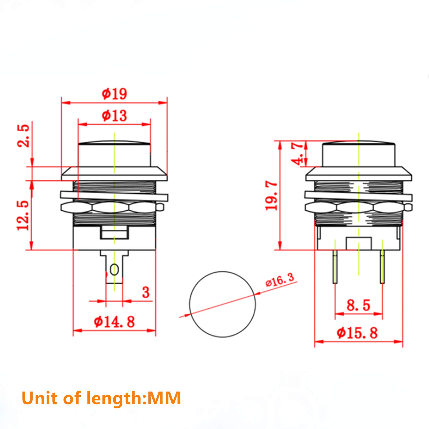 Aexit 10Pcs Électricité AC250/125V 3A 3P Bouton Poussoir Momentané