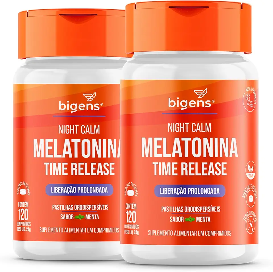 Night Calm Time Release, Liberação Prolongada, 210 mcg de Melatonina, Bigens, Kit 2x 120 comprimidos sublinguais