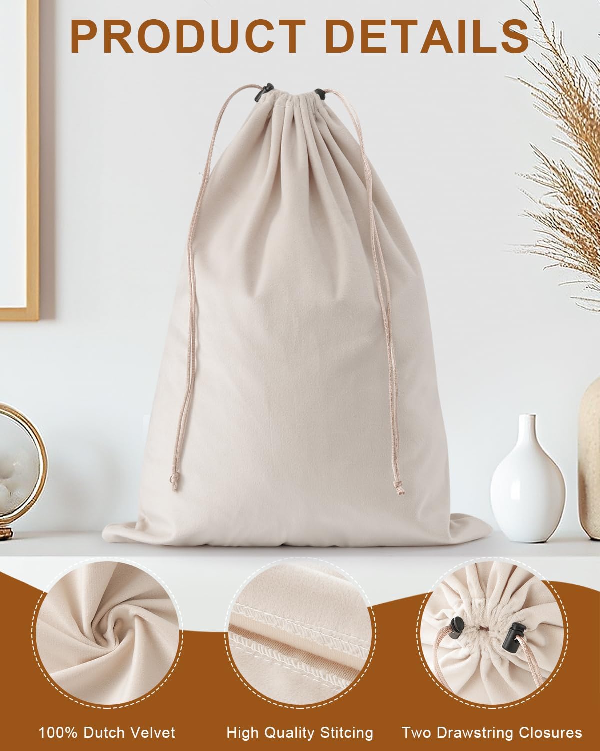 FantasyLife Shoe Bags for Travel, 17.3"x12.6" Washable Dust Bags for Storage & Packing, Flannel Shoe Pouch with Drawstring Closure for Purses, Handbags, Shoes & Toys (4, Beige) - Image 4