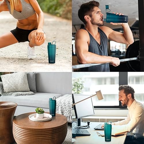 Miniatura 6 de TOOFEEL Botella mezcladora de proteínas de 20 onzas  Vasos mezcladores al vacío aislados de doble pared para batidos de proteínas, mantiene el