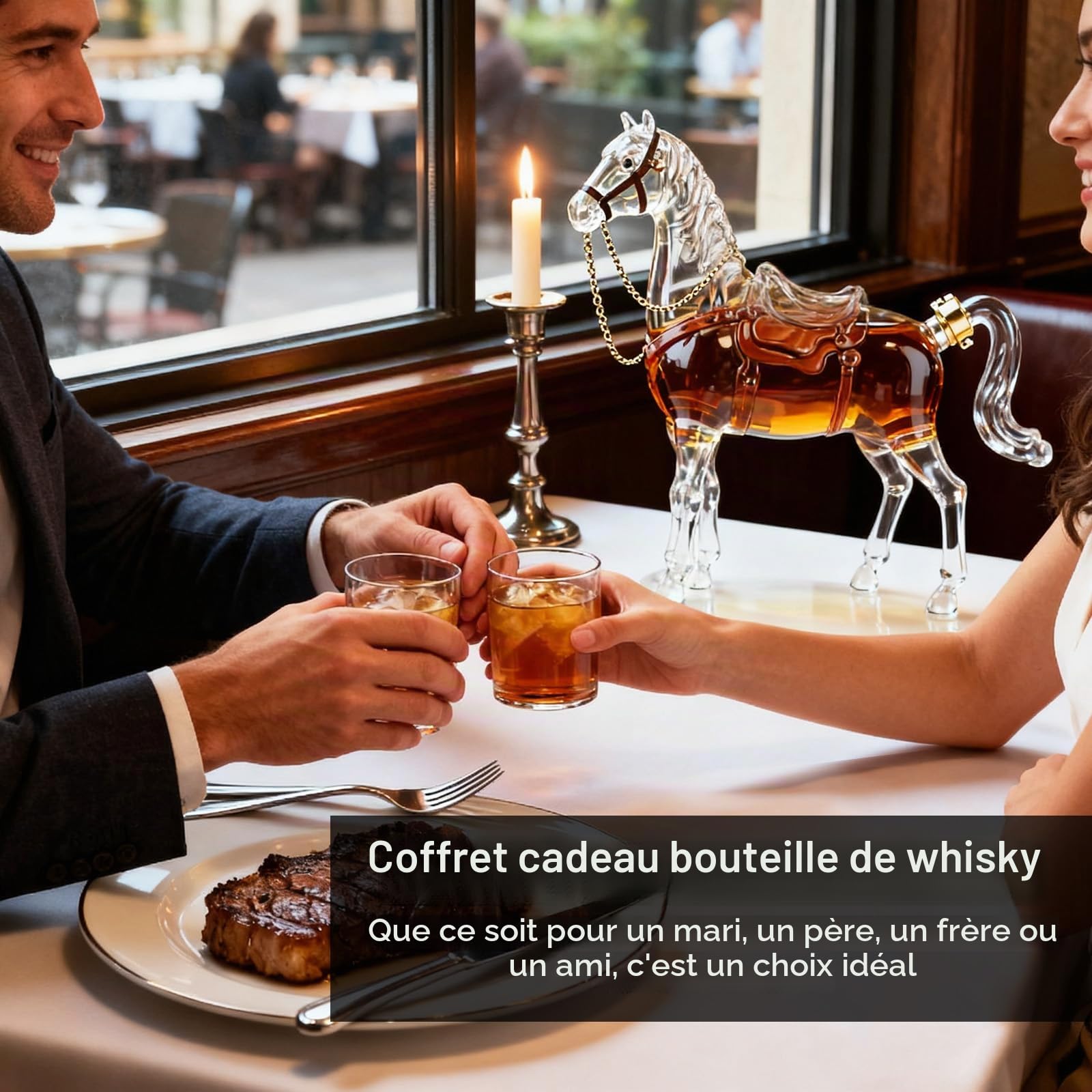 Carafe à Whisky, Coffret Cadeau Whisky Pour Homme Carafe à Whisky En Forme De Cheval Avec 2 Verres à Liqueur Coffret Cadeau Original Pour Homme Papa Mari Petit Ami