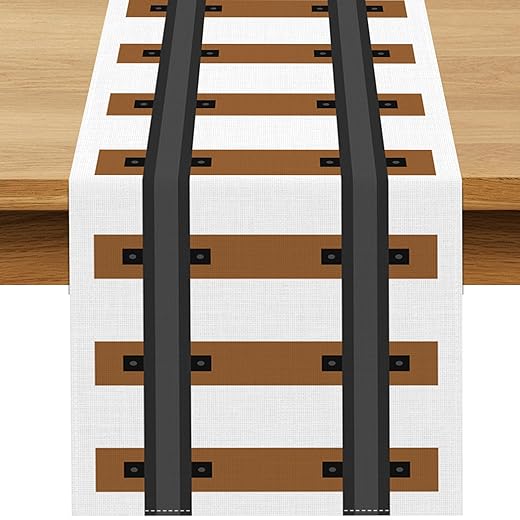 Polar Railroad Train Track Table Runner Christmas Train Express Birthday Party Decoration Wild West Dining Room Home Kitchen Island Decor (13" x 72")