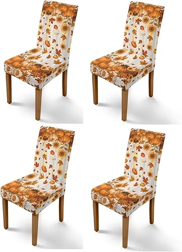 Miniatura 27 de Rnyleeg Fall Autumn Seat Covers for Dining Chairs Set of 4 Sunflower Themed Stretch Dining Chair Covers Soft Comfy Chair Slipcovers for Cocktail