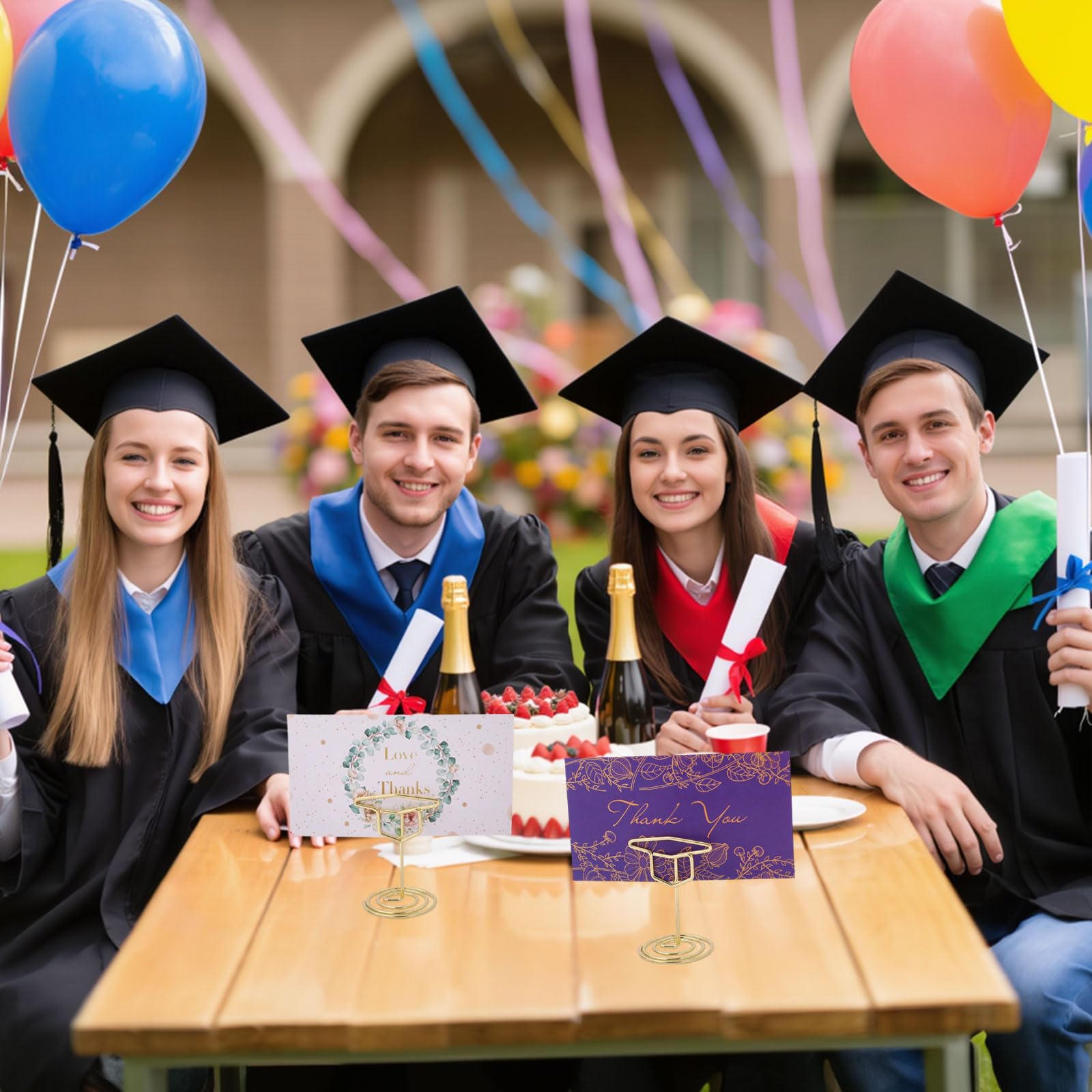 48 soportes para tarjetas de graduación, soporte para números de mesa, soporte de hierro para tarjetas de nombre, soporte para notas de fotos para ceremonia de graduación, fiesta, letrero de