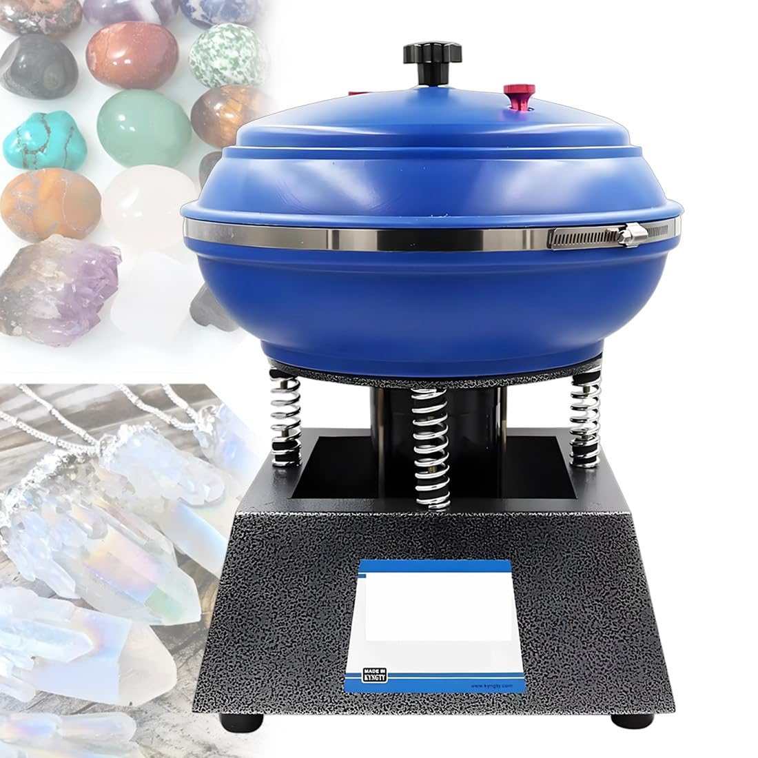 QianCruxtacy Vibration Jewelry Polishing Machine,Electric Vibratory Rock Tumbler with Powerful Vibration Frequency,6.2L Large Capacity Rubber Roller,for Metal,Diamond,Gemstone and Craft Polishing
