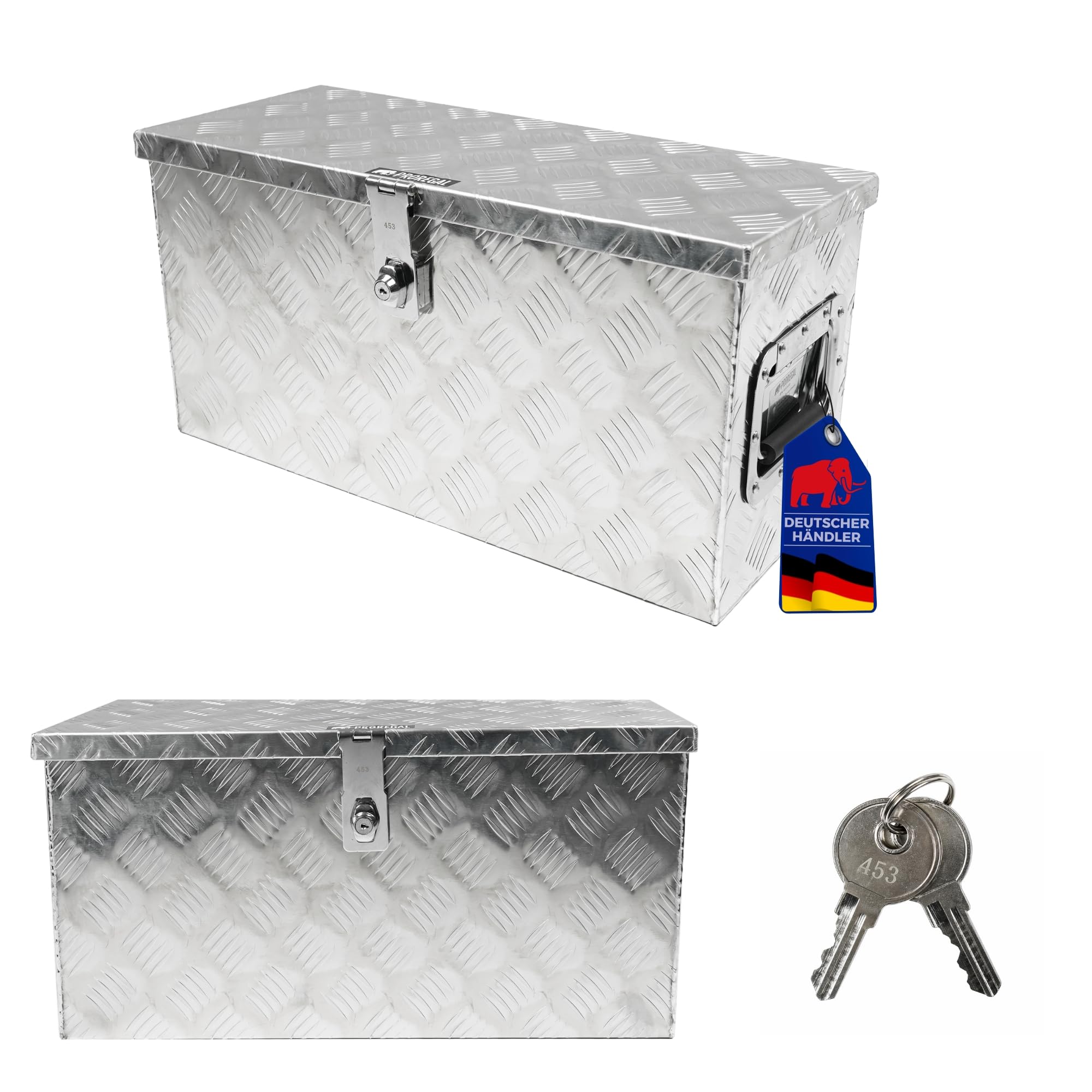 PROREGAL Boite rangement pour remorque TITAN abschließbar HxLxP 25x68x30cm avec couvercle et 2 clés aluminium Boîte à Outils pour Camion Coffre de Timon Caisse à Outils