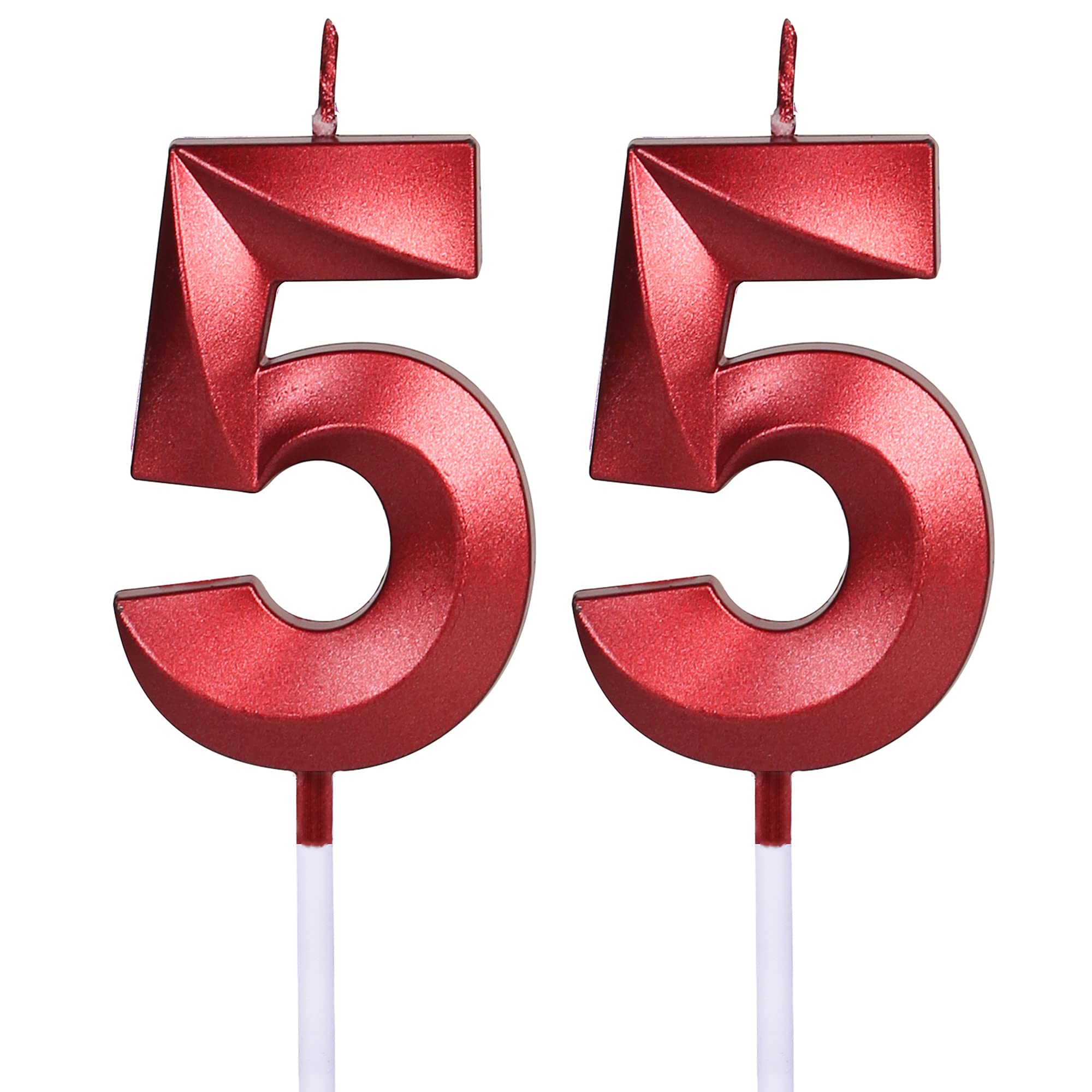 Red 55th Birthday Candles for Cakes, Number 55 Glitter Candle Cake Topper for Party Anniversary Wedding Celebration Decoration
