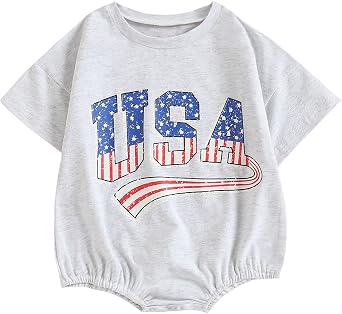 Twopumpkin 4th of July Baby Boy Girl Outfit Newborn Toddler Bubble Romper Retro Fourth Of July Clothes