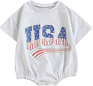 Twopumpkin Toddler Baby 4th of July Outfit Boy Girl Oversized Romper Shirts Retro American Flag Onesie Matching Clothes