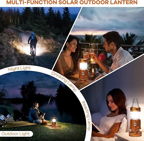 Miniatura 6 de Linterna solar para campamento con ventilador, linterna de emergencia para teléfono, linterna LED portátil recargable por USB para cortes de