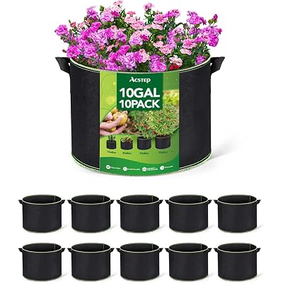 ACSTEP Grow Bags 10 Pack 10 Gallon Heavy Duty Aeration Fabric Pots Thickened Nonwoven Fabric Pots Plant Grow Bags with Handles