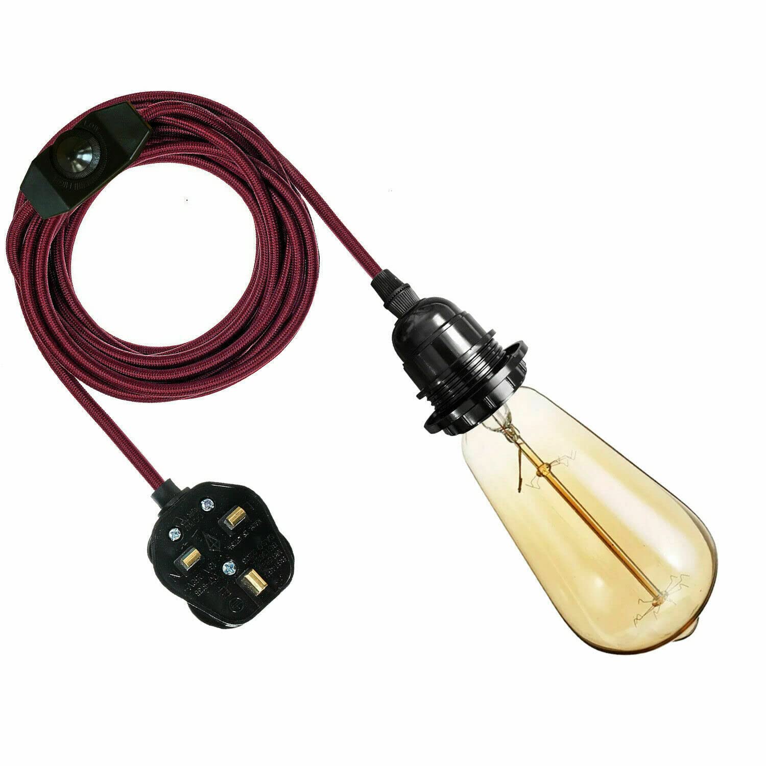 LEDSone Modern Plug in Pendant Lamp Light with 4M Fabric Flex Cable Set E27 Bulb Holder LED Bulb Easy Fit for Bedrooms Living Room Dining Areas Offices Cafés Bars