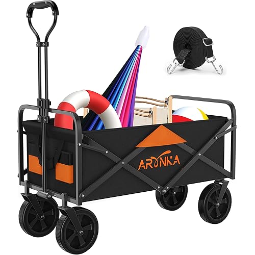 Arvnka Folding Beach Wagon Cart | 120 lbs Weight Capacity Heavy Duty Utility Wagon Outdoor | Collapsible Garden Cart for Camping Shopping Sports Moving Model 5002