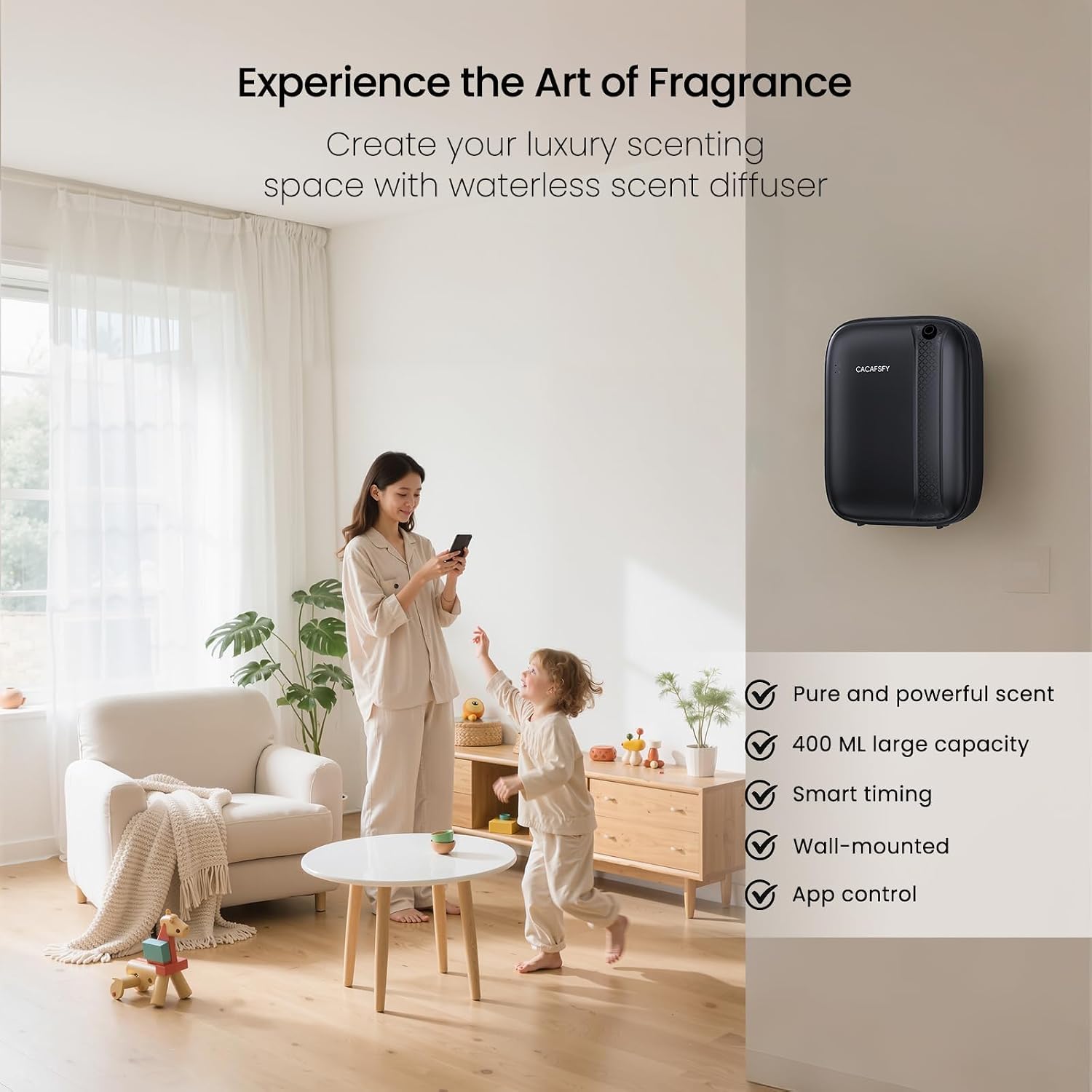Waterless Essential Oil Diffuser,(2 * 50ml Fragrances Included) 3000 Sq.Ft Coverage 400ml Capacity Hotel Scent Diffuser,Cold Air Tech, App & Button Control,Scent Diffusers for Home Large Room (Black) image 4