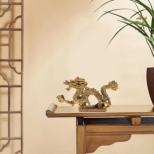Miniatura 3 de Estatua de dragón chino Feng Shui, escultura de dragón dorado, figuras de dragón del zodiaco real, escultura de año nuevo, adornos de mesa, juguete