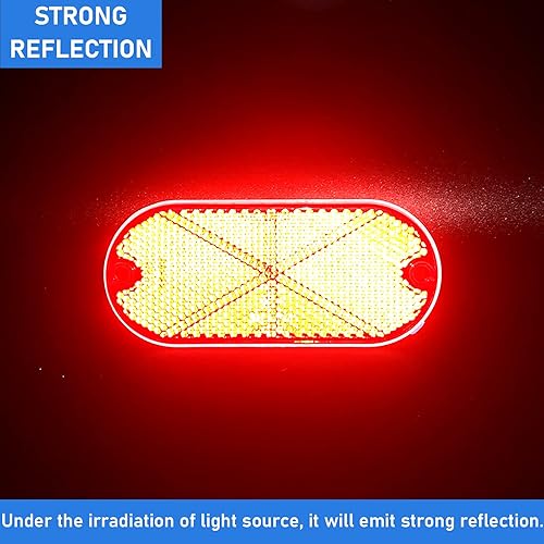 Miniatura 2 de Reflector autoadhesivo ovalado de seguridad impermeable de 4.488 x 1.969 in para árboles de buzón de entrada (2 unidades, rojo)