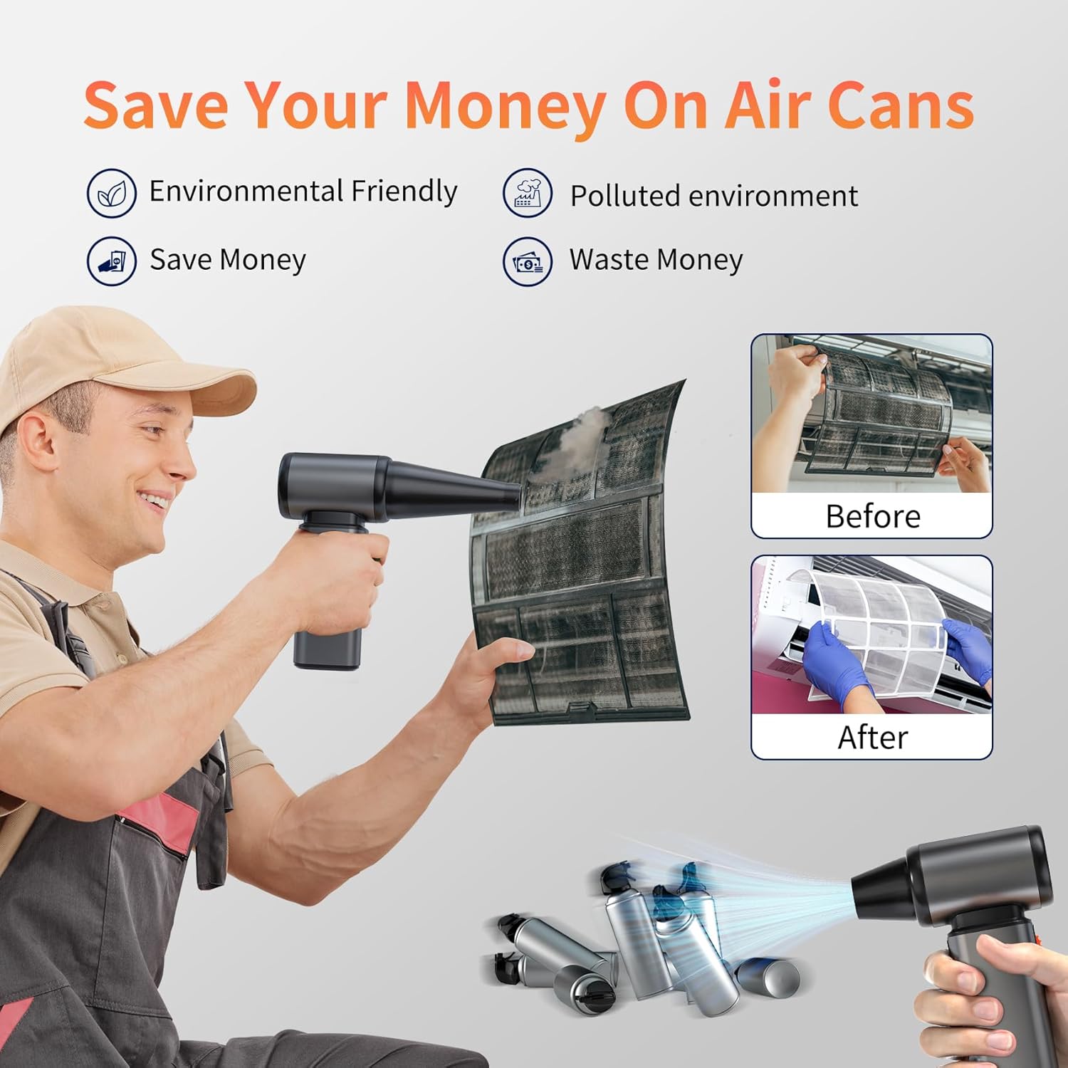 Compressed Air Duster, Stepless Speed Electric Air Duster, Metal Shell Air Blower with Brushless Motor, 120000 RPM Keyboard Cleaner Replaces Canned Air for Outdoors, Car, Home Cleaning - Image 5