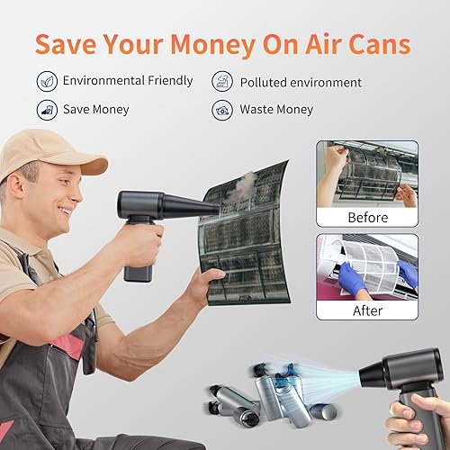 Miniatura 5 de Plumero de aire comprimido, plumero de aire eléctrico de velocidad continua, soplador de aire de carcasa de metal con motor sin escobillas,