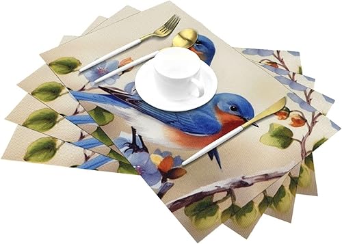 Miniatura 6 de 6 PCS PVC Placemats Set Place Mats Happy Bluebirds Non-Slip Weave Place Mats 12" x 18" Farmhouse Table Mat Set for Family Dinners Wedding Parties
