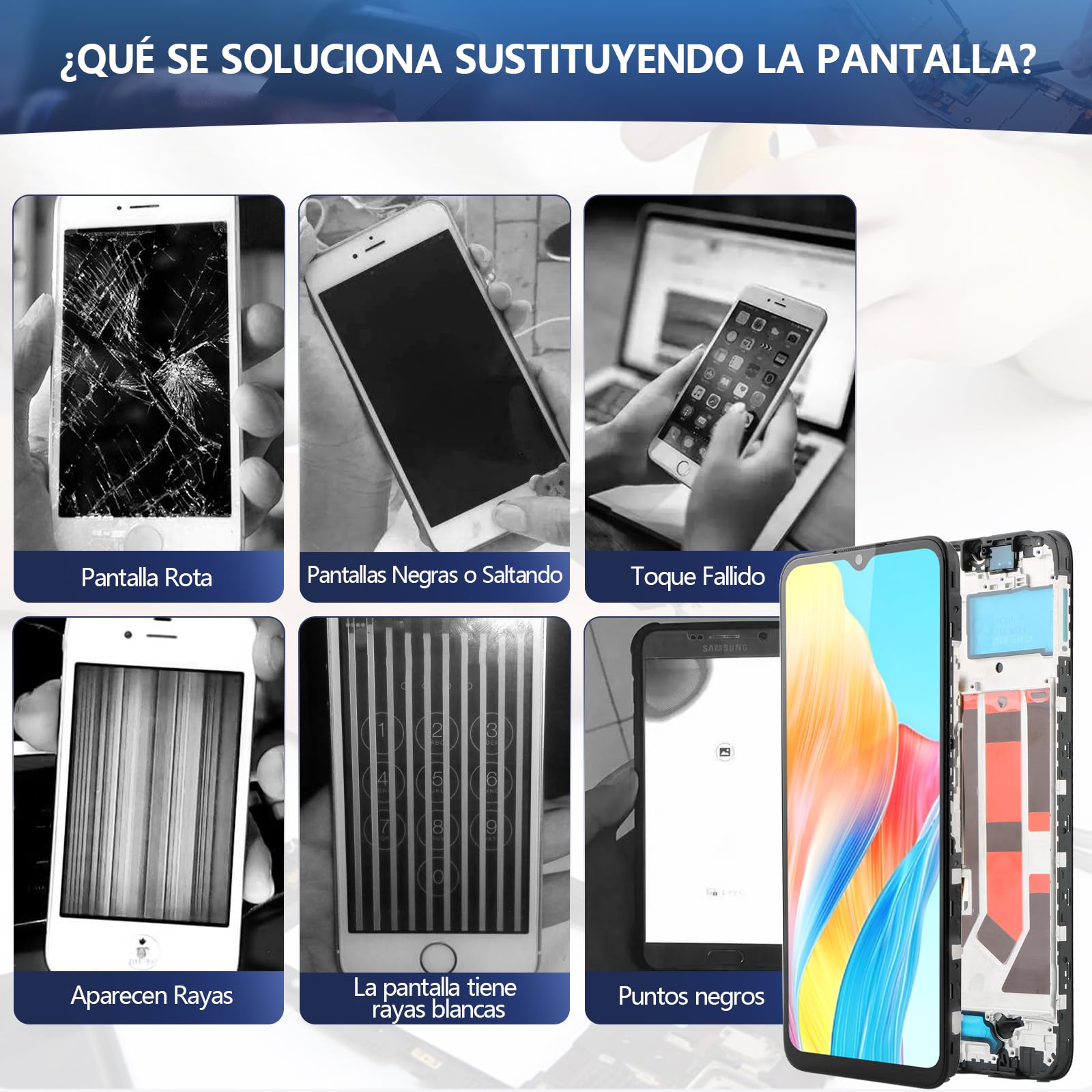 RongZy Pantalla para OPPO A38 CPH2579 Táctil LCD de Repuesto Ensamblaje Digitalizador Reemplazo para OPPO A18 CPH2591 con Herramientas de Reparación (Negro con Marco)