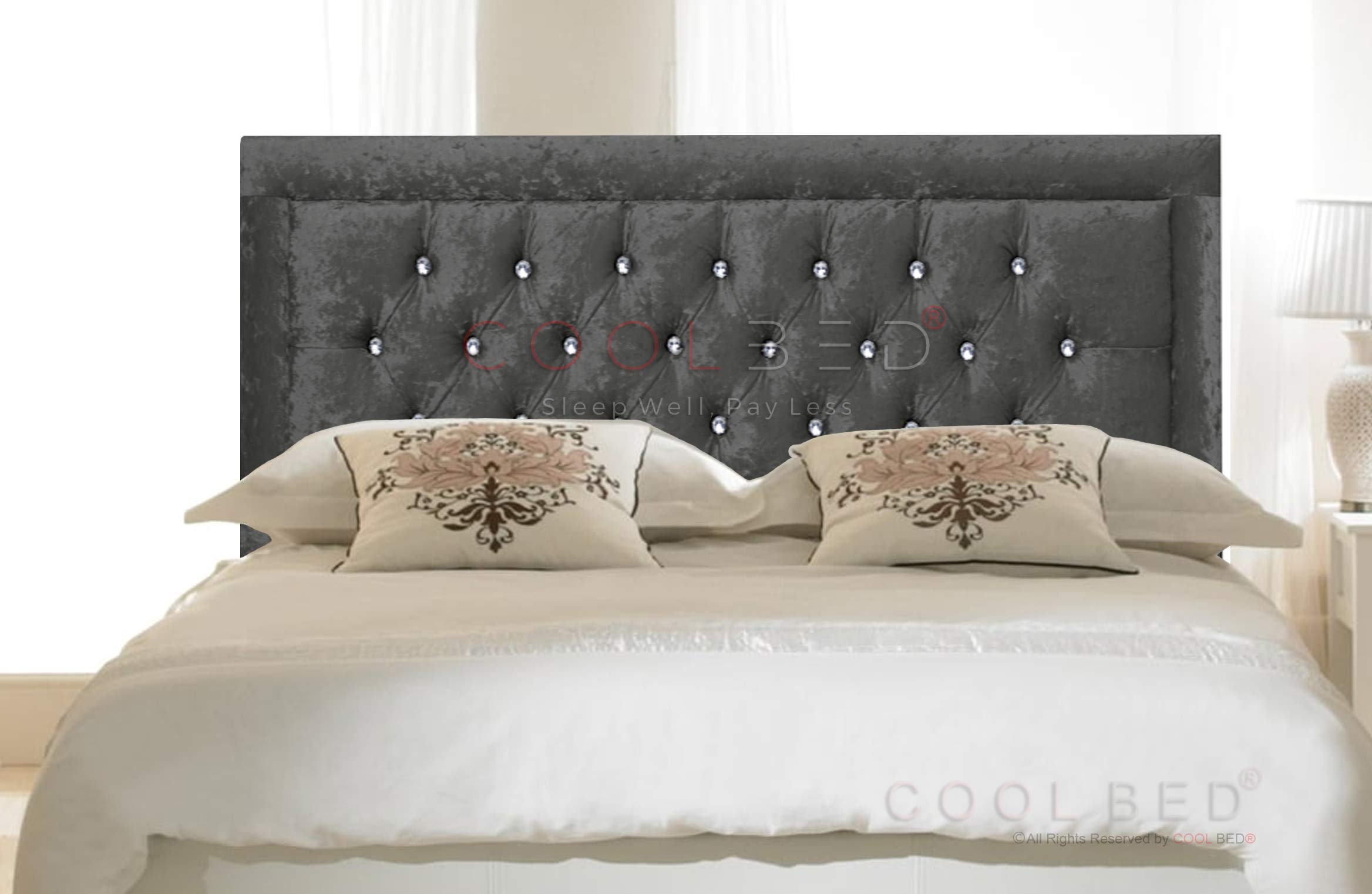 CRUSHED VELVET 20" MIAMI HEADBOARD FOR DIVAN BED BASE (Black, 4FT6 - DOUBLE)